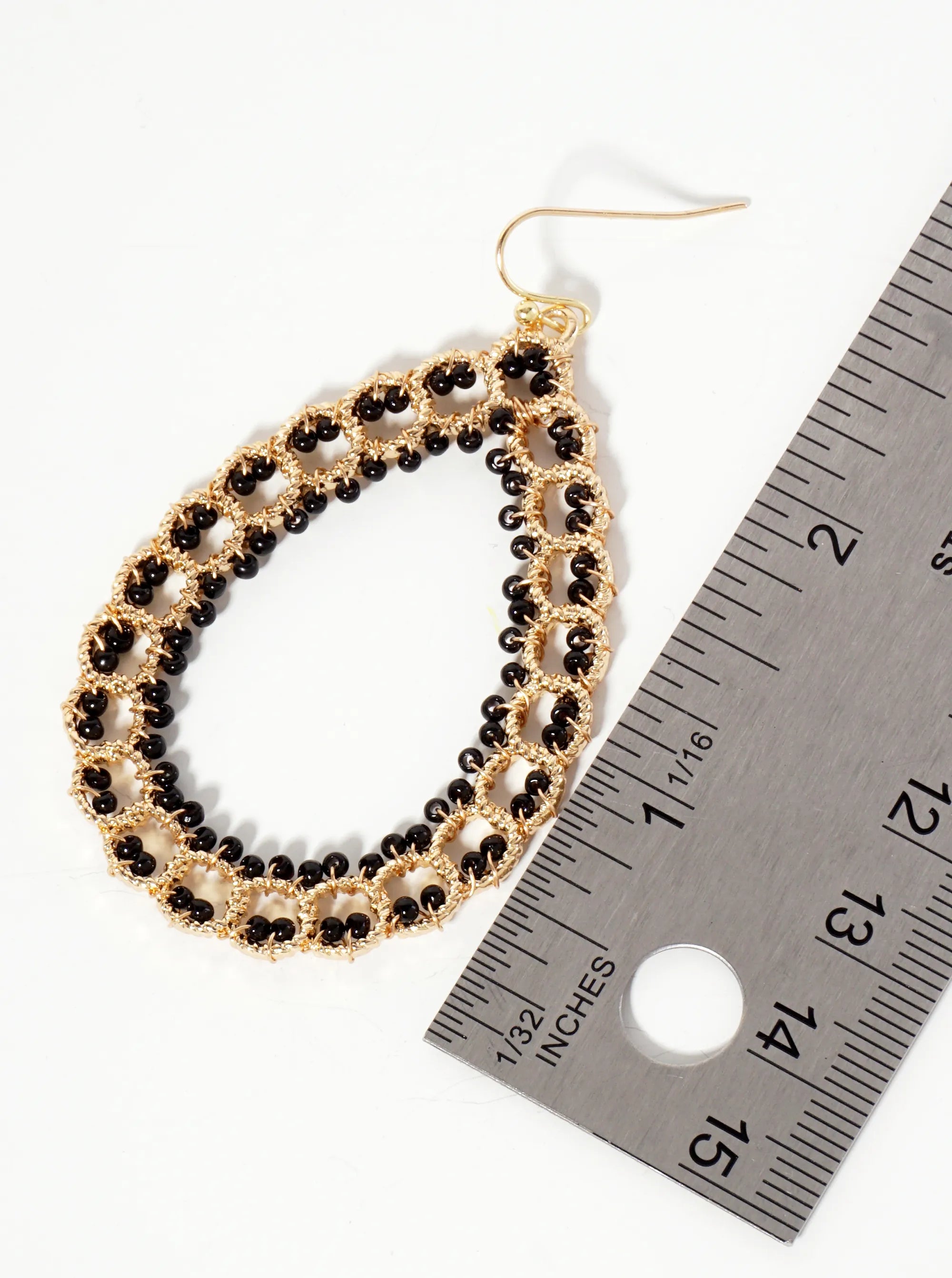 Seed-Beads Wire-Wrapped Teardrop-Shaped Dangle Earrings