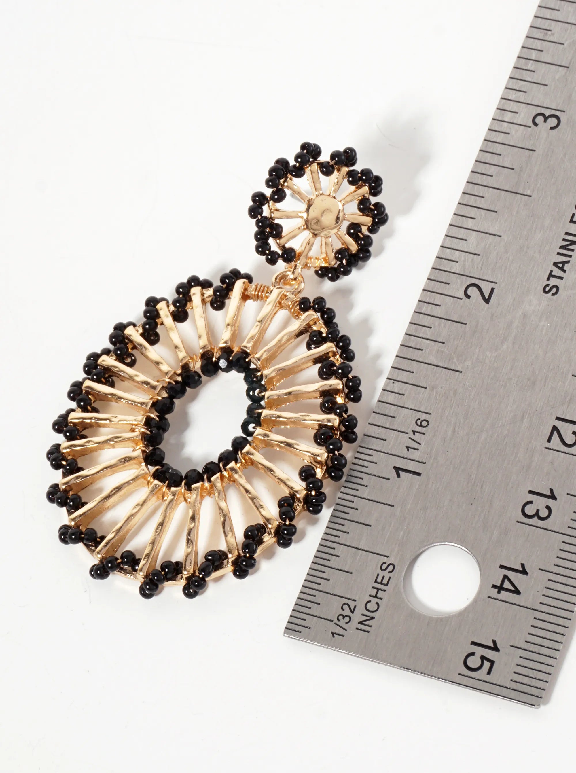 Seed-Beads Wrapped Hammered-Texture Oval Drop Earrings