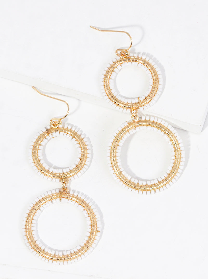 Seed Beaded Double Circle Dangle Drop Earrings