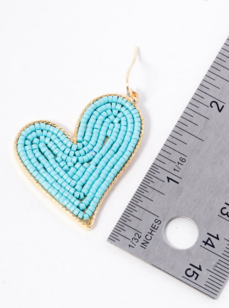 Seed Beaded Heart Dangle Drop Earrings