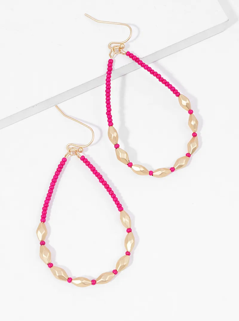 Seed Beaded Teardrop Dangle Drop Earrings