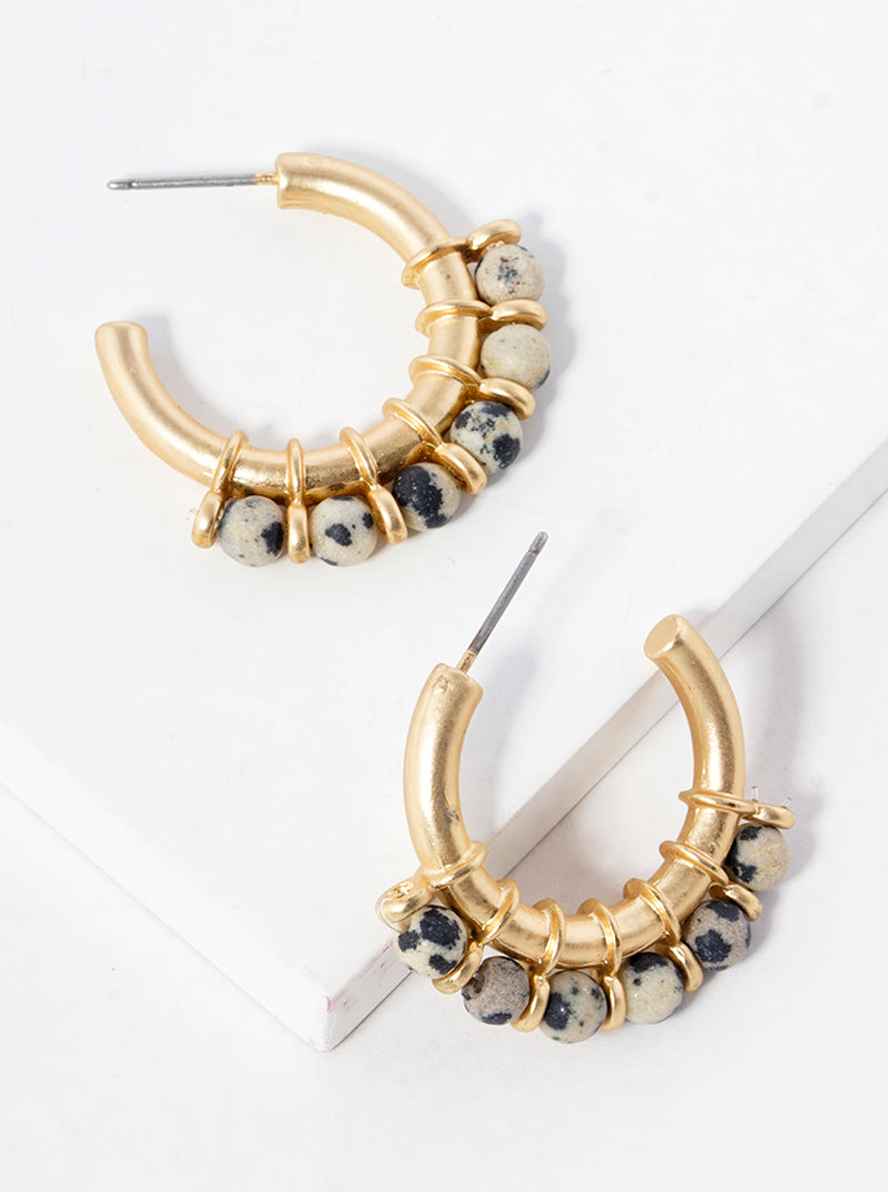 Semi-Precious Natural-Stone 20mm Open Hoop Earrings