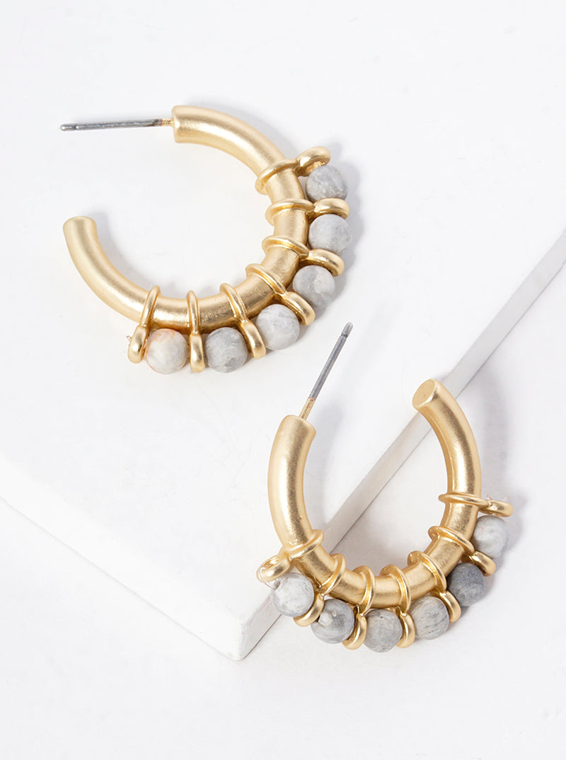 Semi-Precious Natural-Stone 20mm Open Hoop Earrings