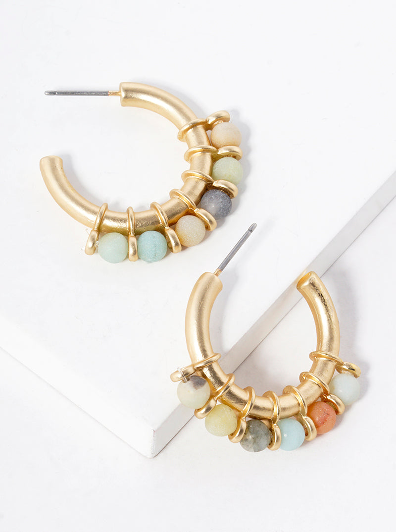 Semi-Precious Natural-Stone 20mm Open Hoop Earrings