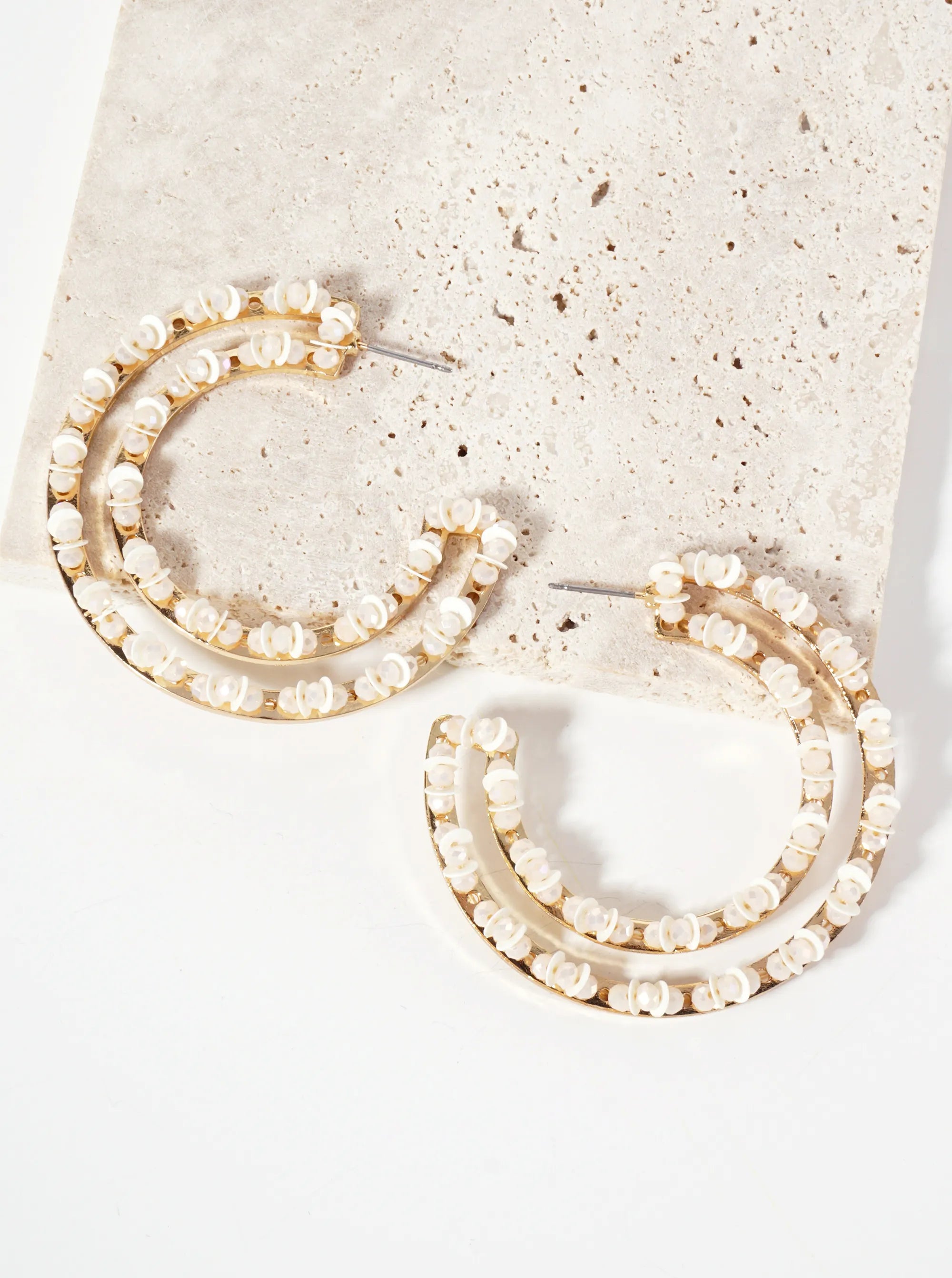 Sequin And Glass-Beaded 50mm Statement Open Hoop Earrings