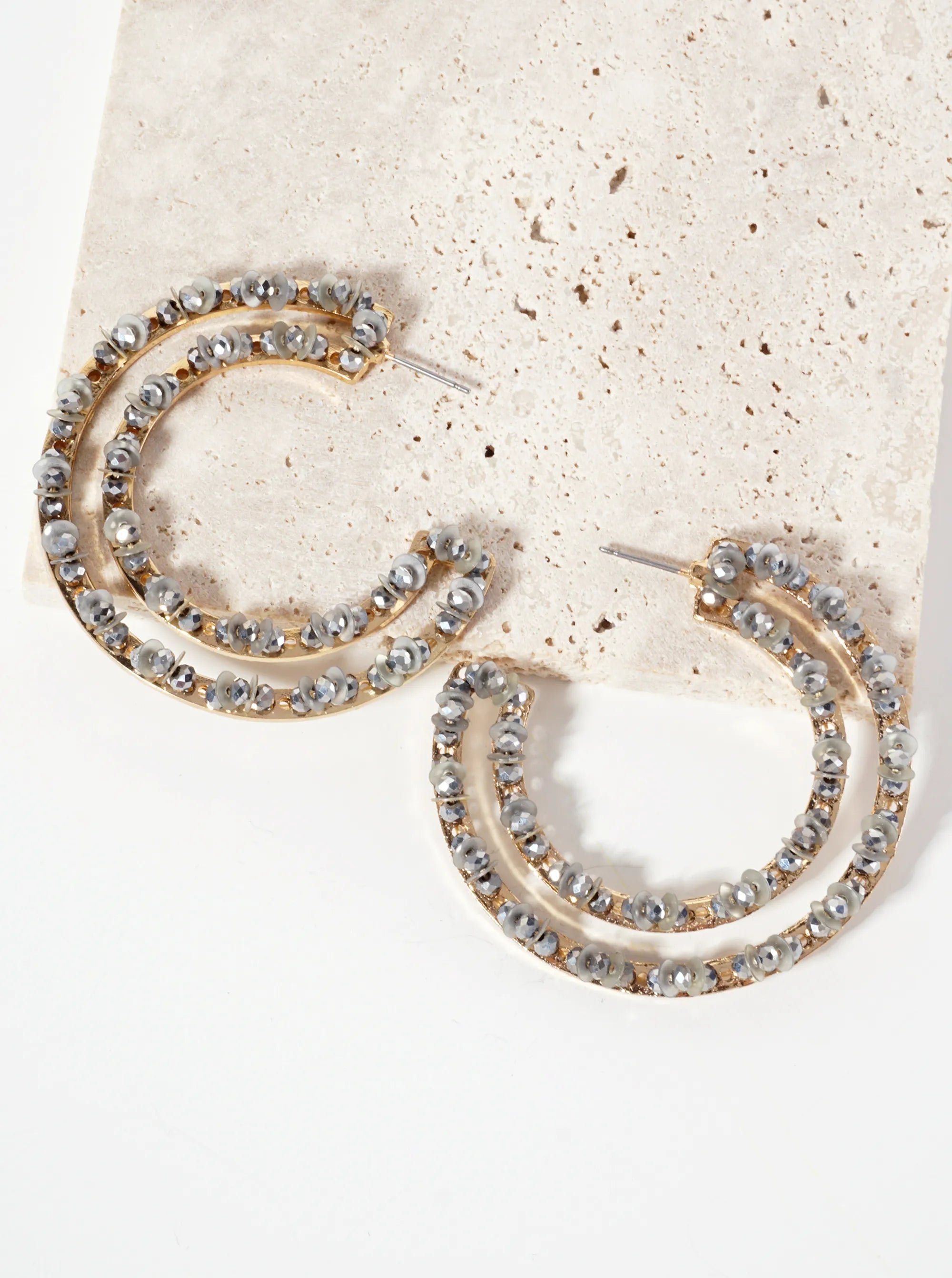 Sequin And Glass-Beaded 50mm Statement Open Hoop Earrings