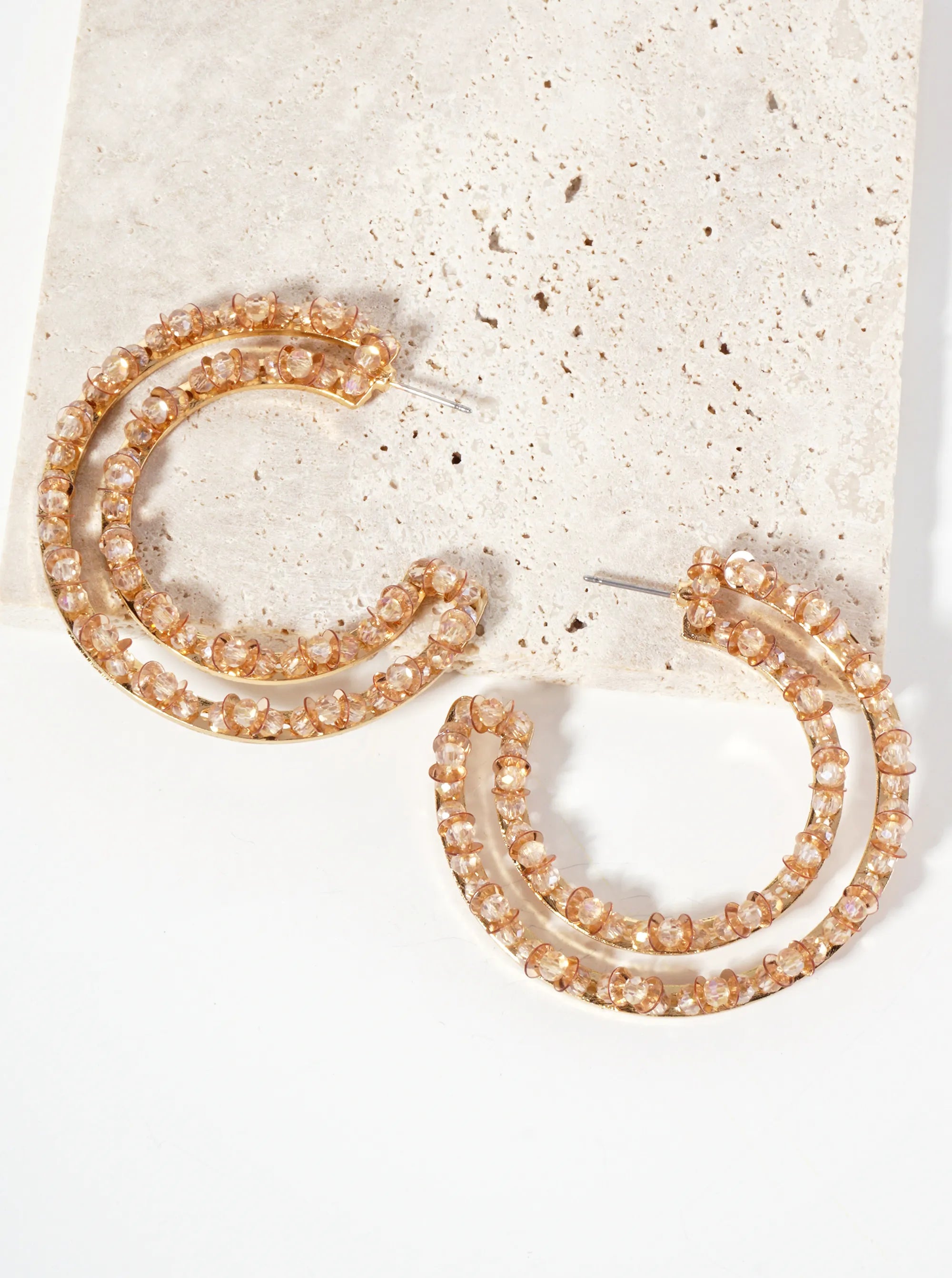 Sequin And Glass-Beaded 50mm Statement Open Hoop Earrings