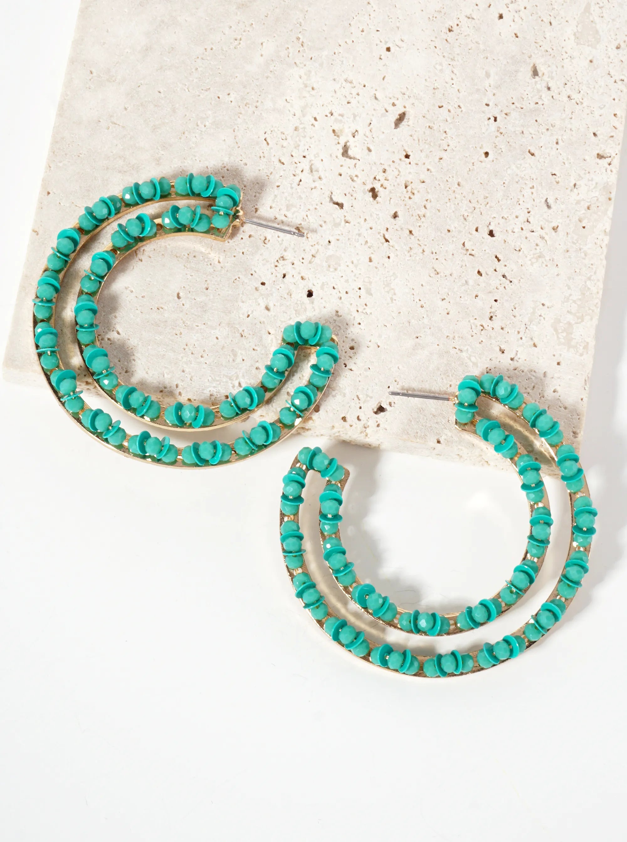 Sequin And Glass-Beaded 50mm Statement Open Hoop Earrings