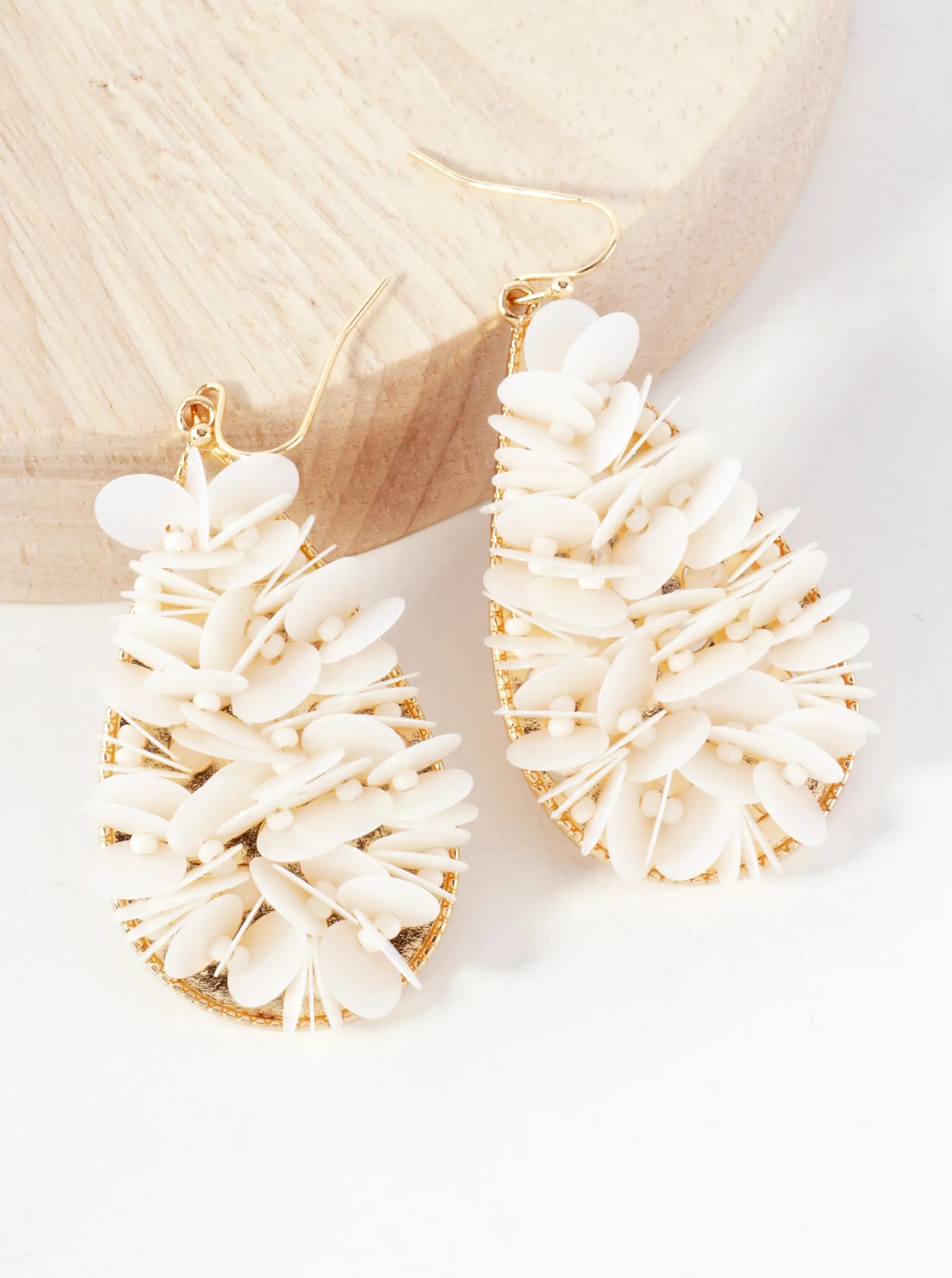 Sequin And Glass Beads Wired-Wrapped Teardrop Dangle Earrings