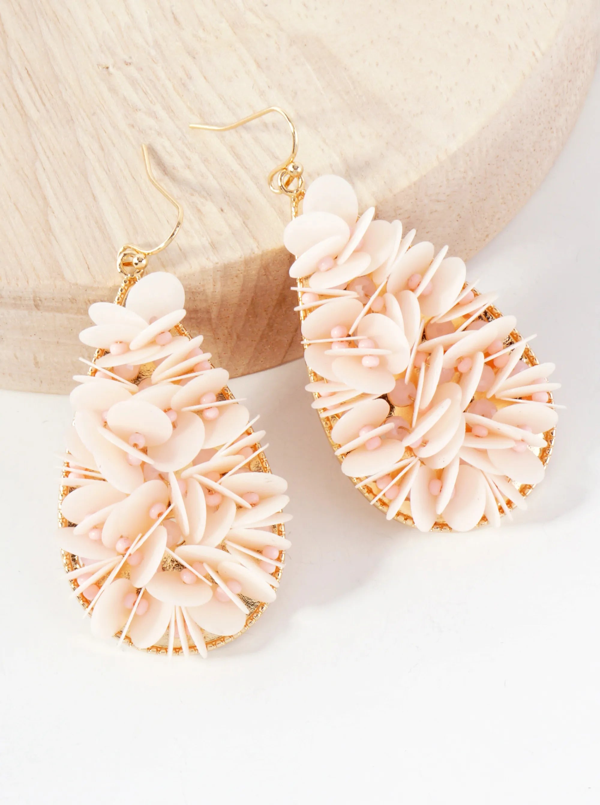 Sequin And Glass Beads Wired-Wrapped Teardrop Dangle Earrings