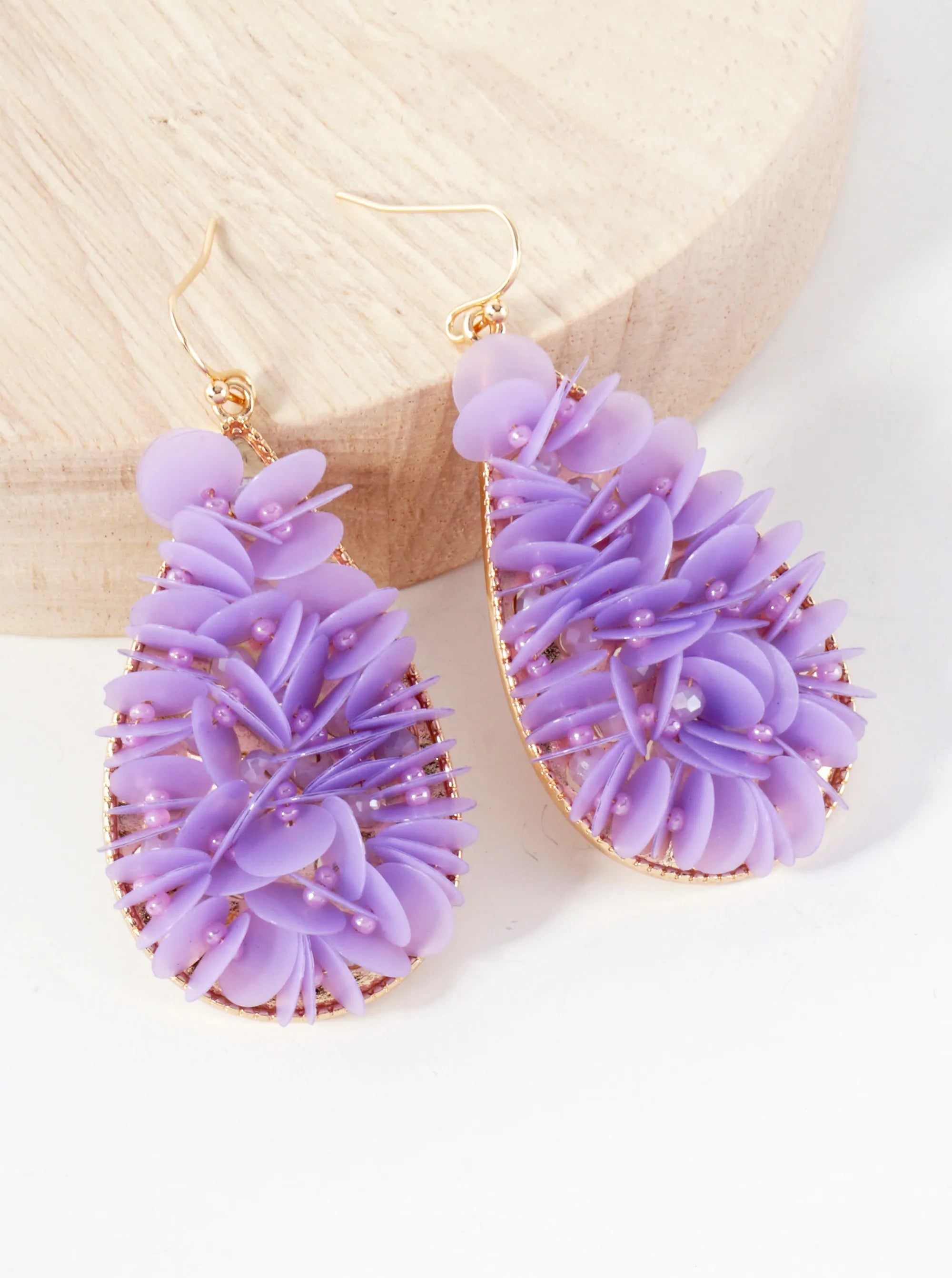 Sequin And Glass Beads Wired-Wrapped Teardrop Dangle Earrings