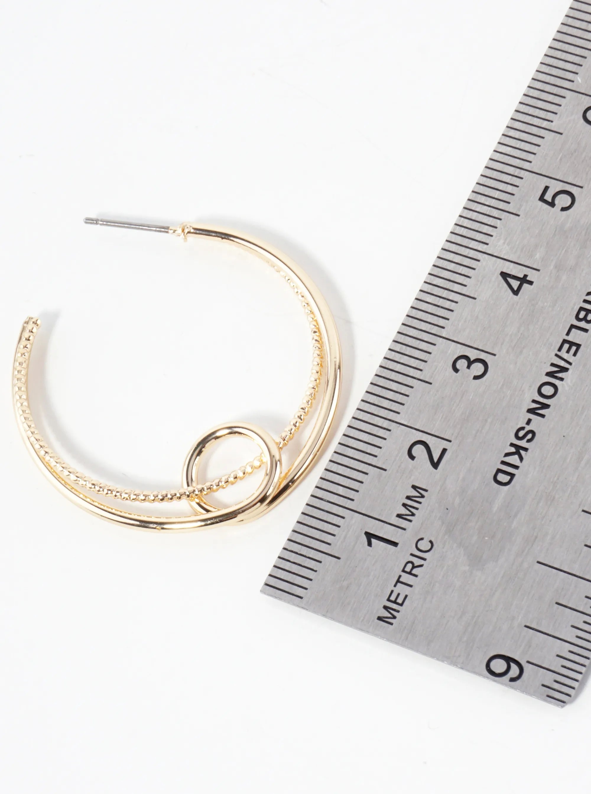 Small Circle Inside Textured 30mm Layered Hoop Earrings