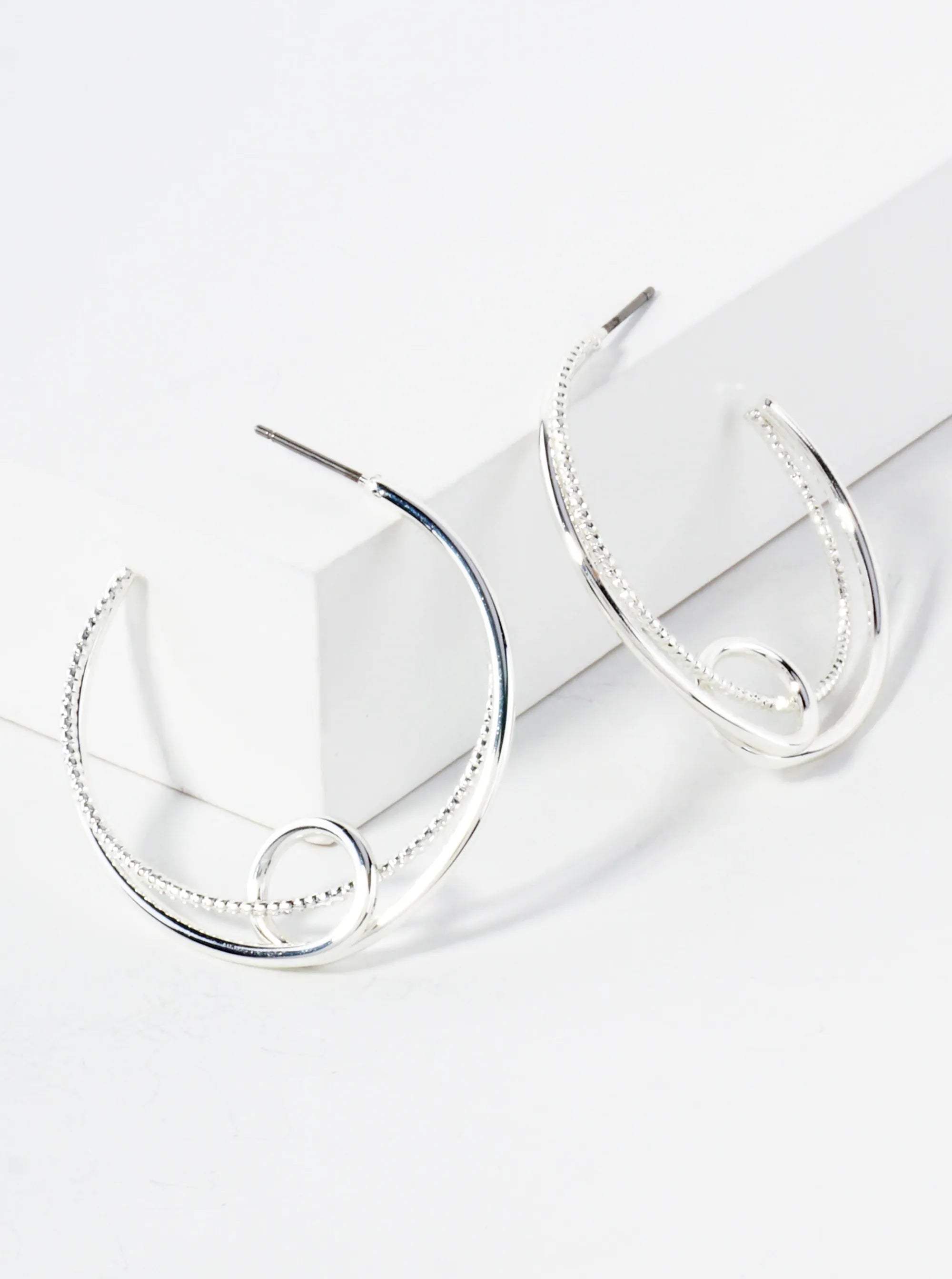 Small Circle Inside Textured 30mm Layered Hoop Earrings