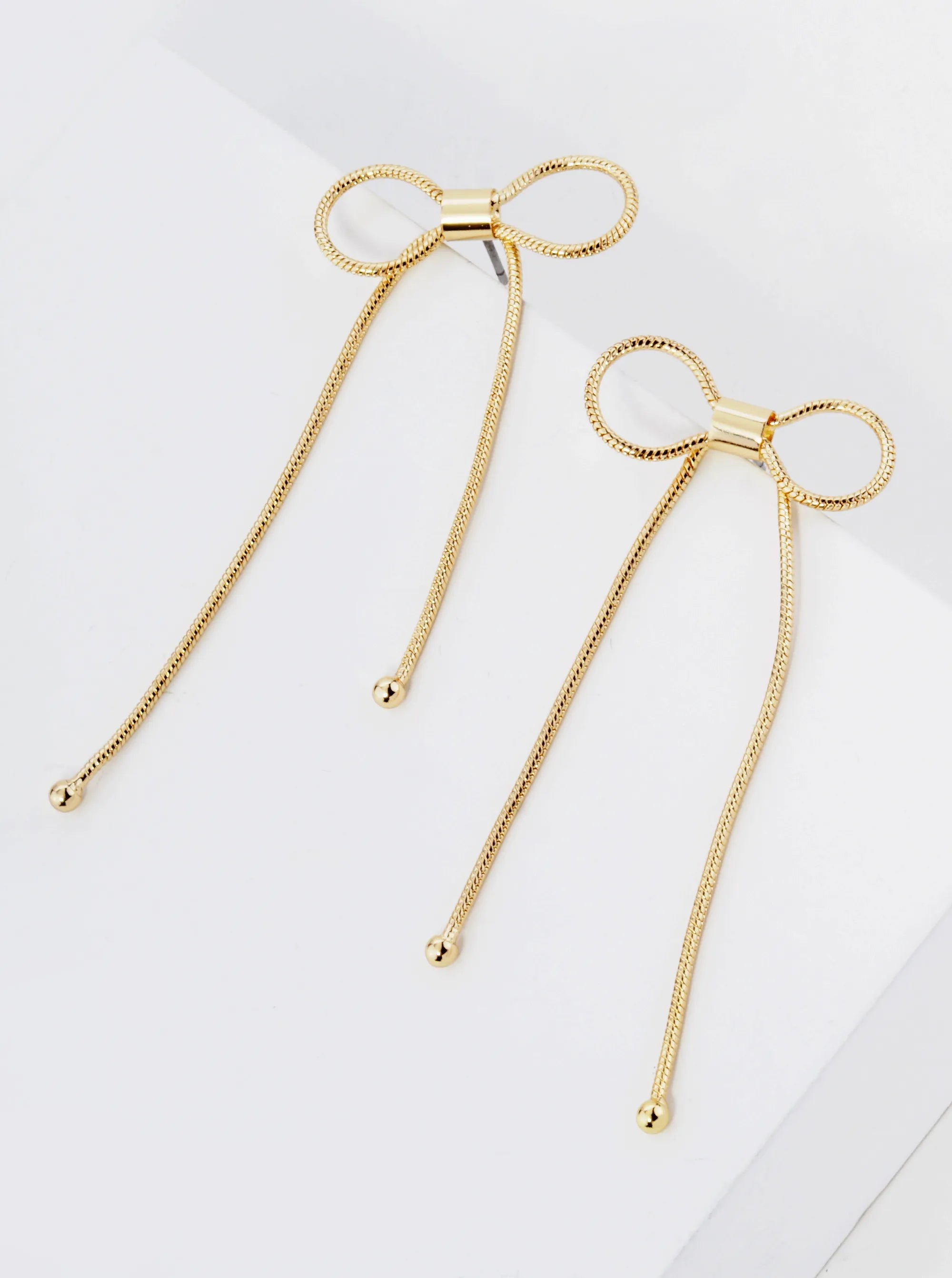 Snake Chain Ribbon Bow Drop Post Earrings