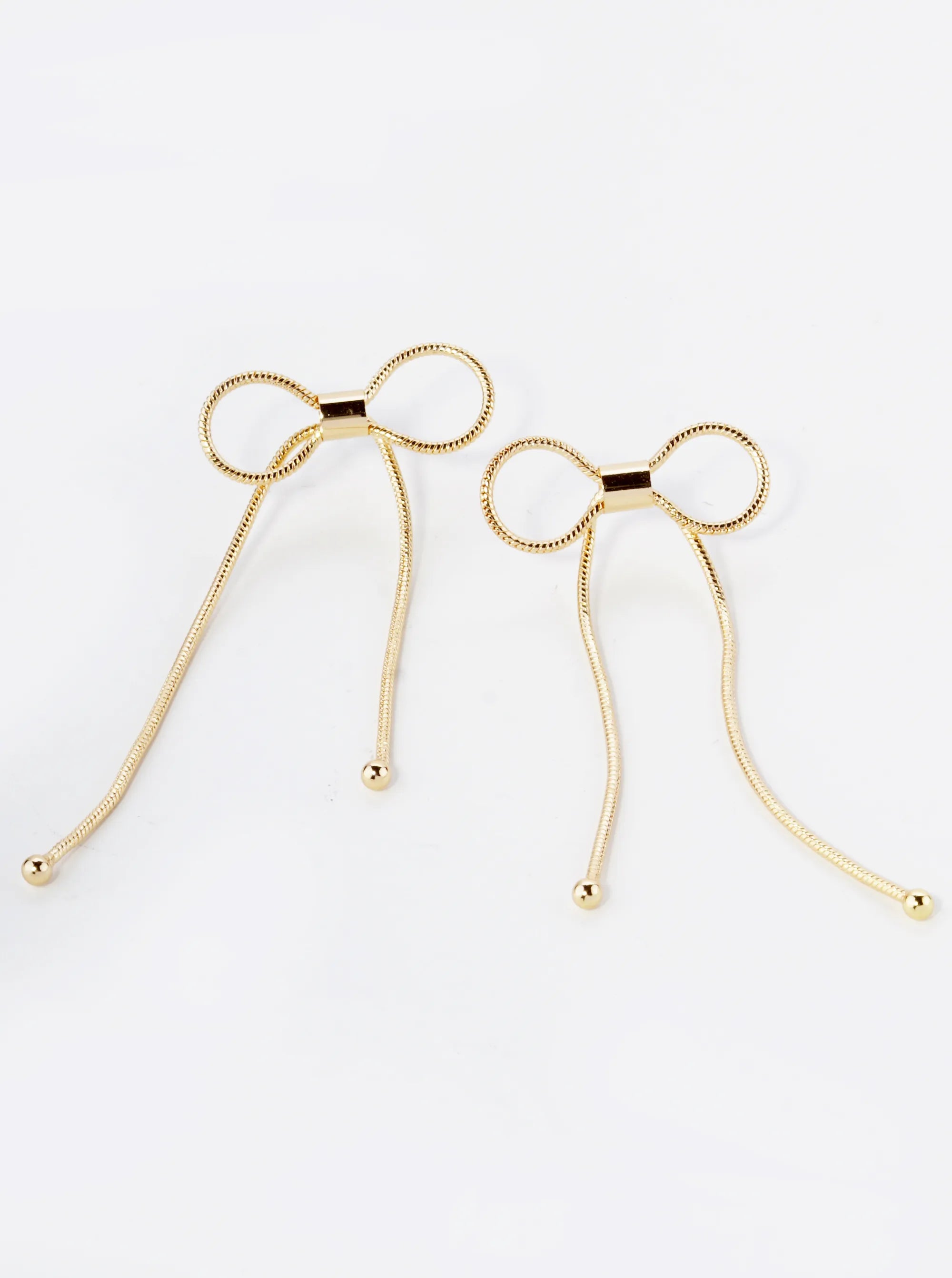 Snake Chain Ribbon Bow Drop Post Earrings