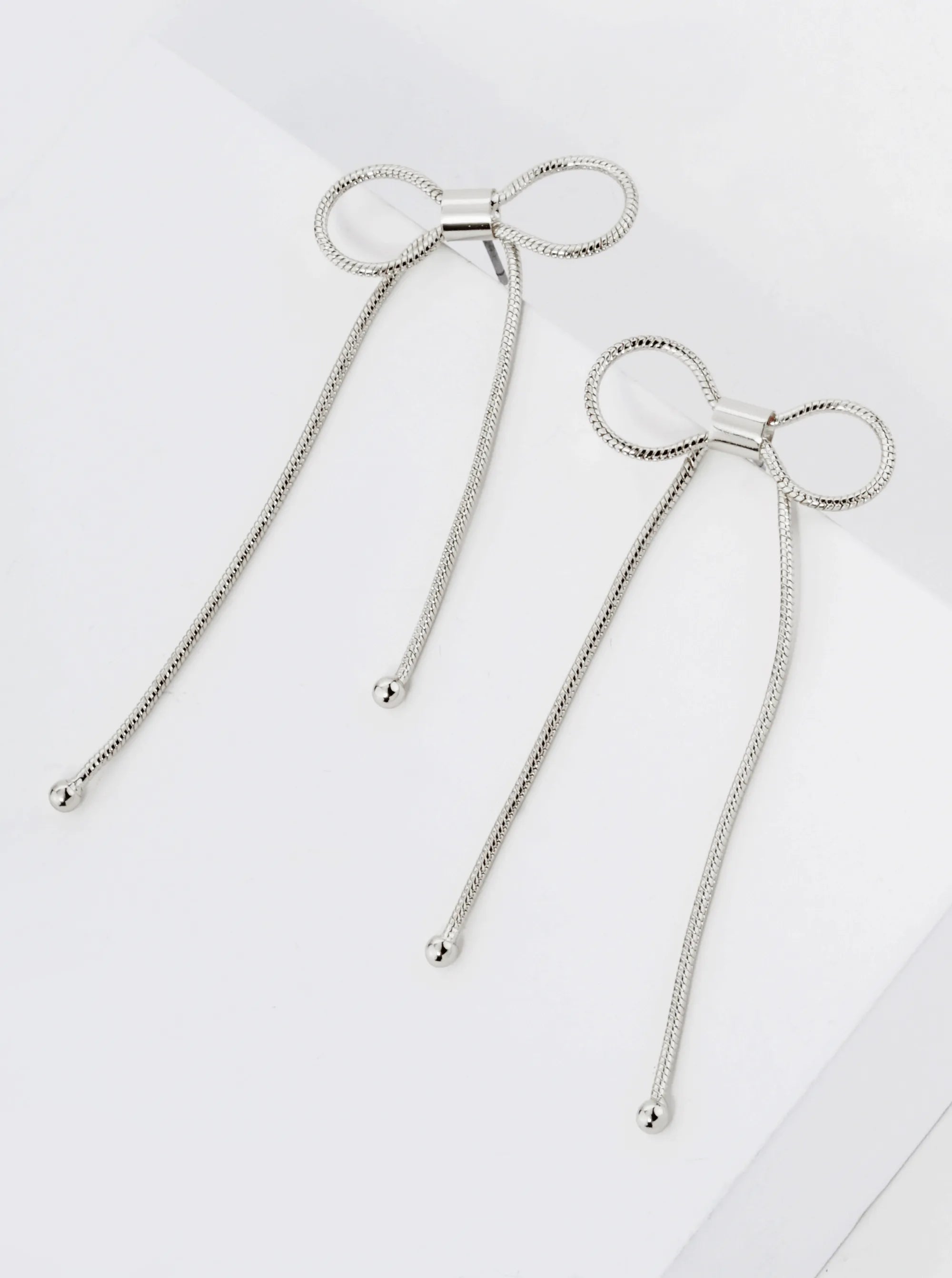 Snake Chain Ribbon Bow Drop Post Earrings