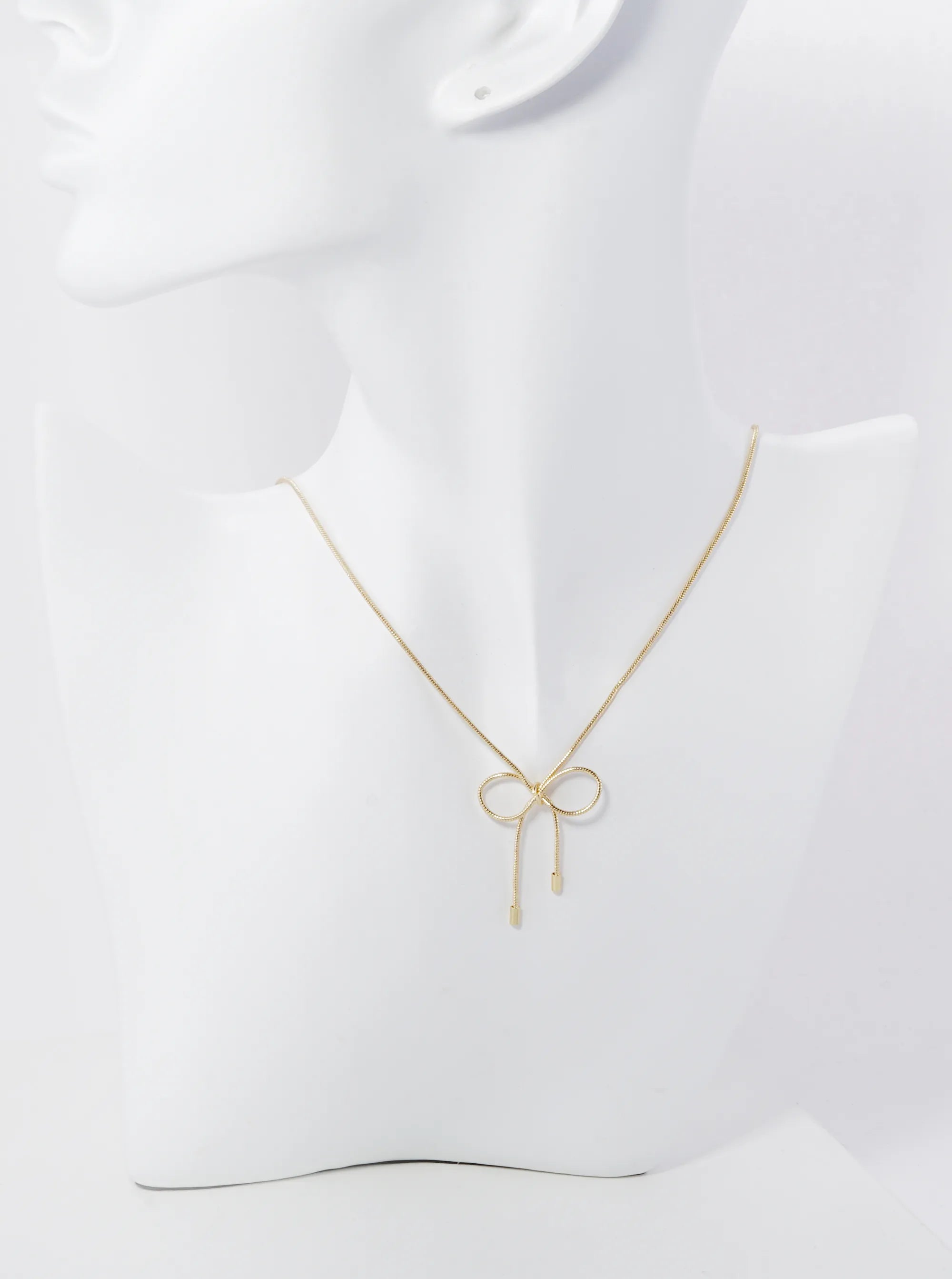 Snake Chain Ribbon Bow Pendant 16 Inch Necklace
