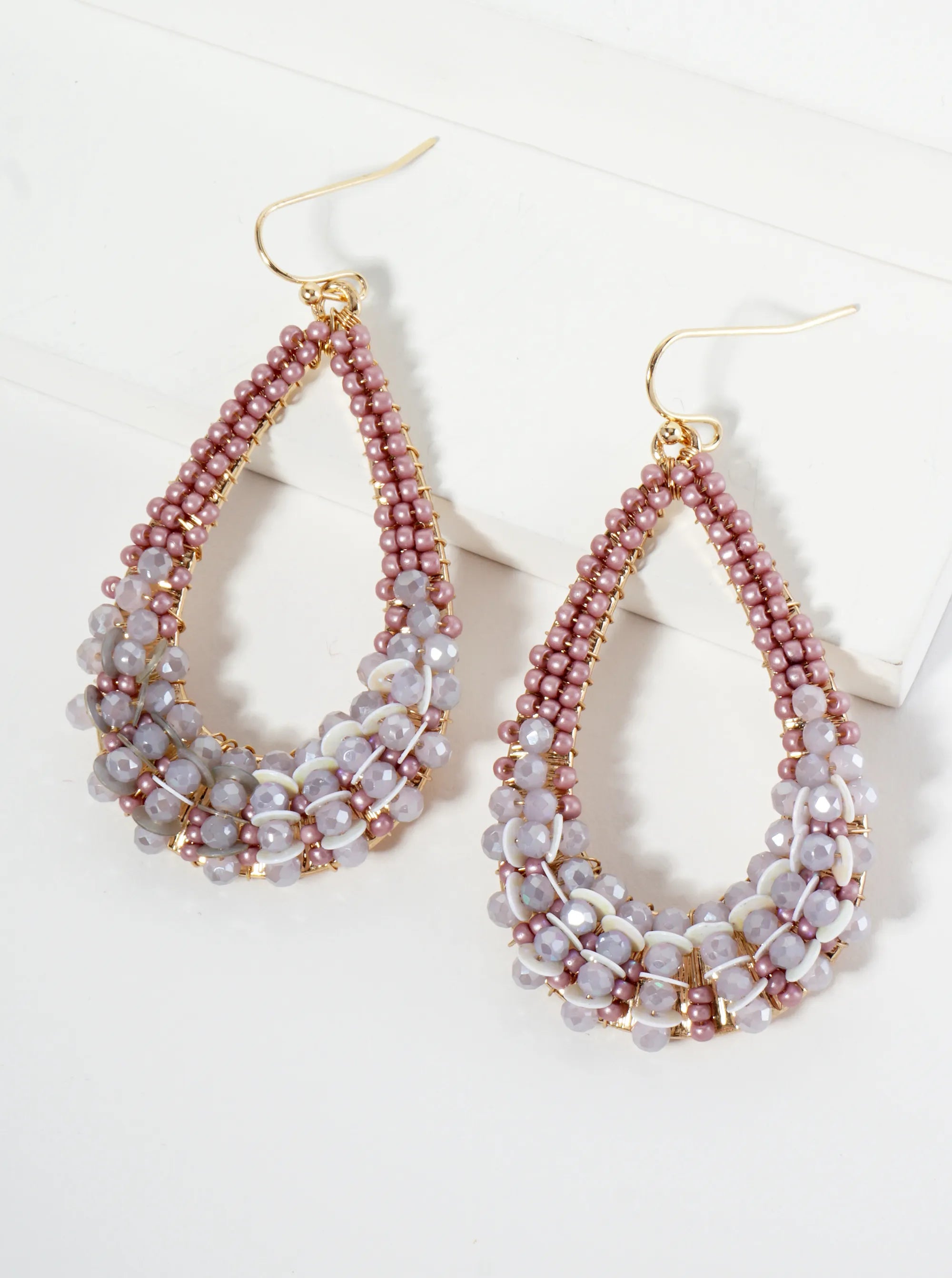 Spangle And Glass Beaded Teardrop Dangle Earrings