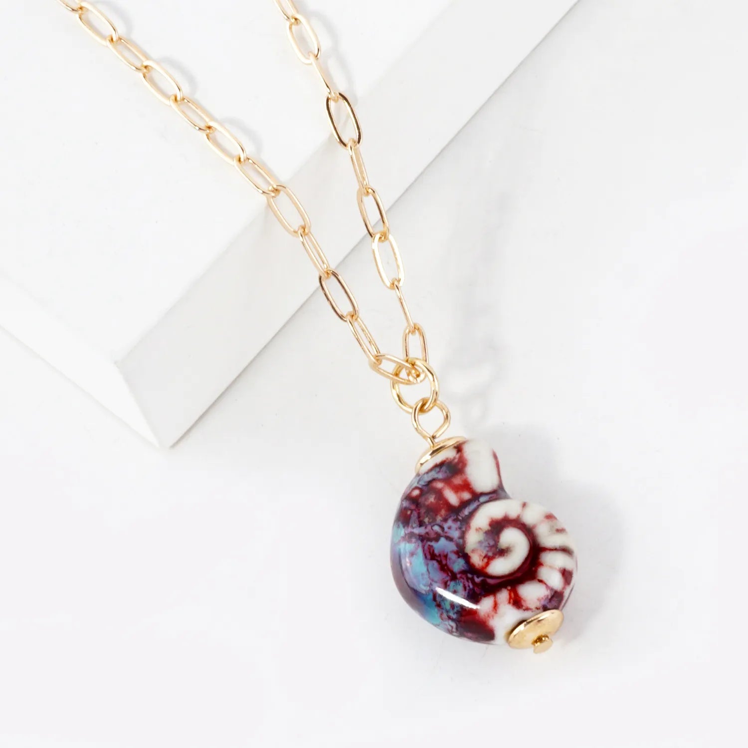 Stone-Carved Seashell Pendant Sea-Life Necklace