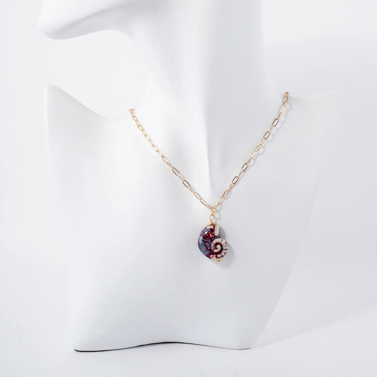 Stone-Carved Seashell Pendant Sea-Life Necklace