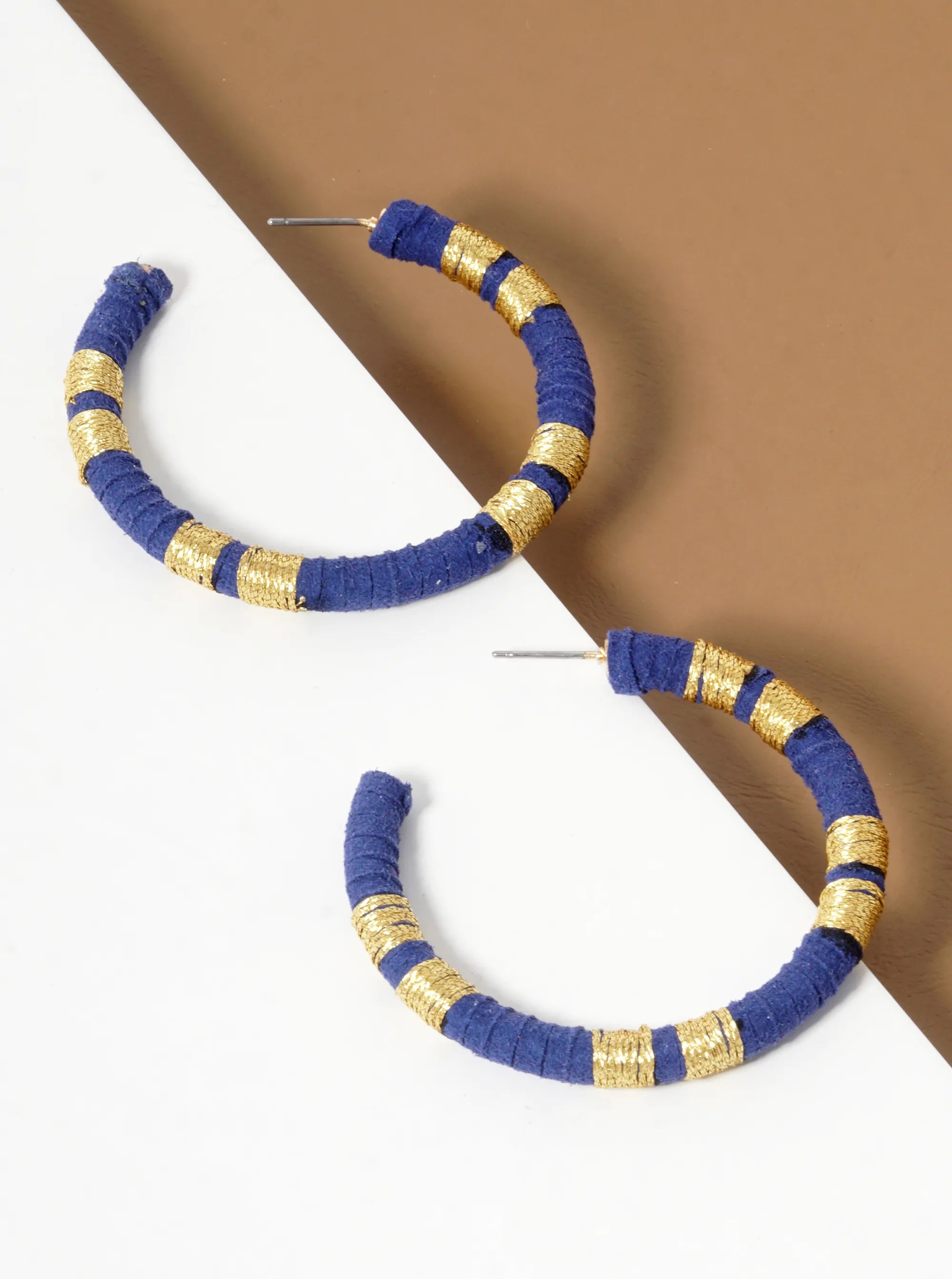 Suede Wrapped Two-Tone 50mm Open Hoop Earrings