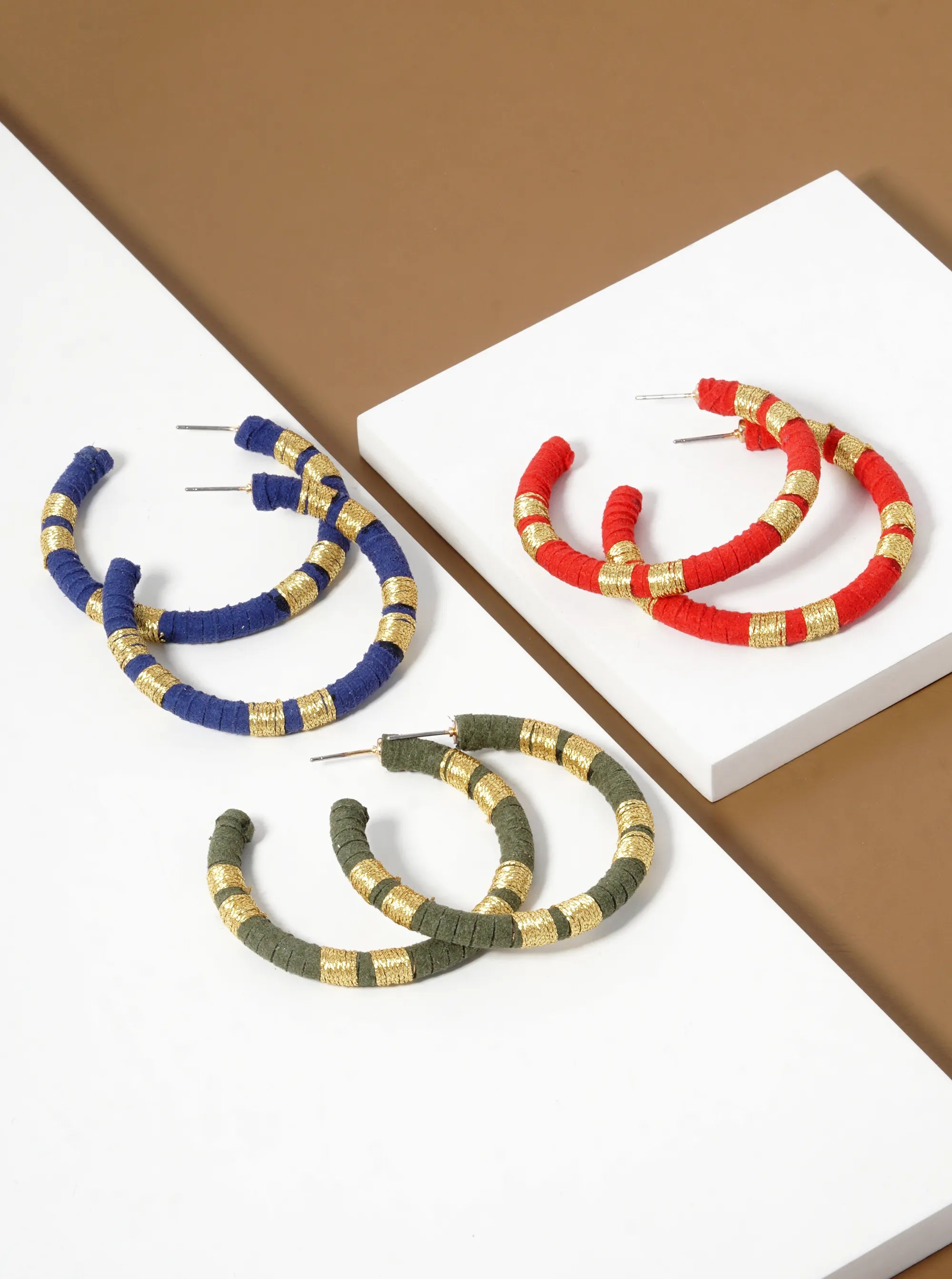Suede Wrapped Two-Tone 50mm Open Hoop Earrings