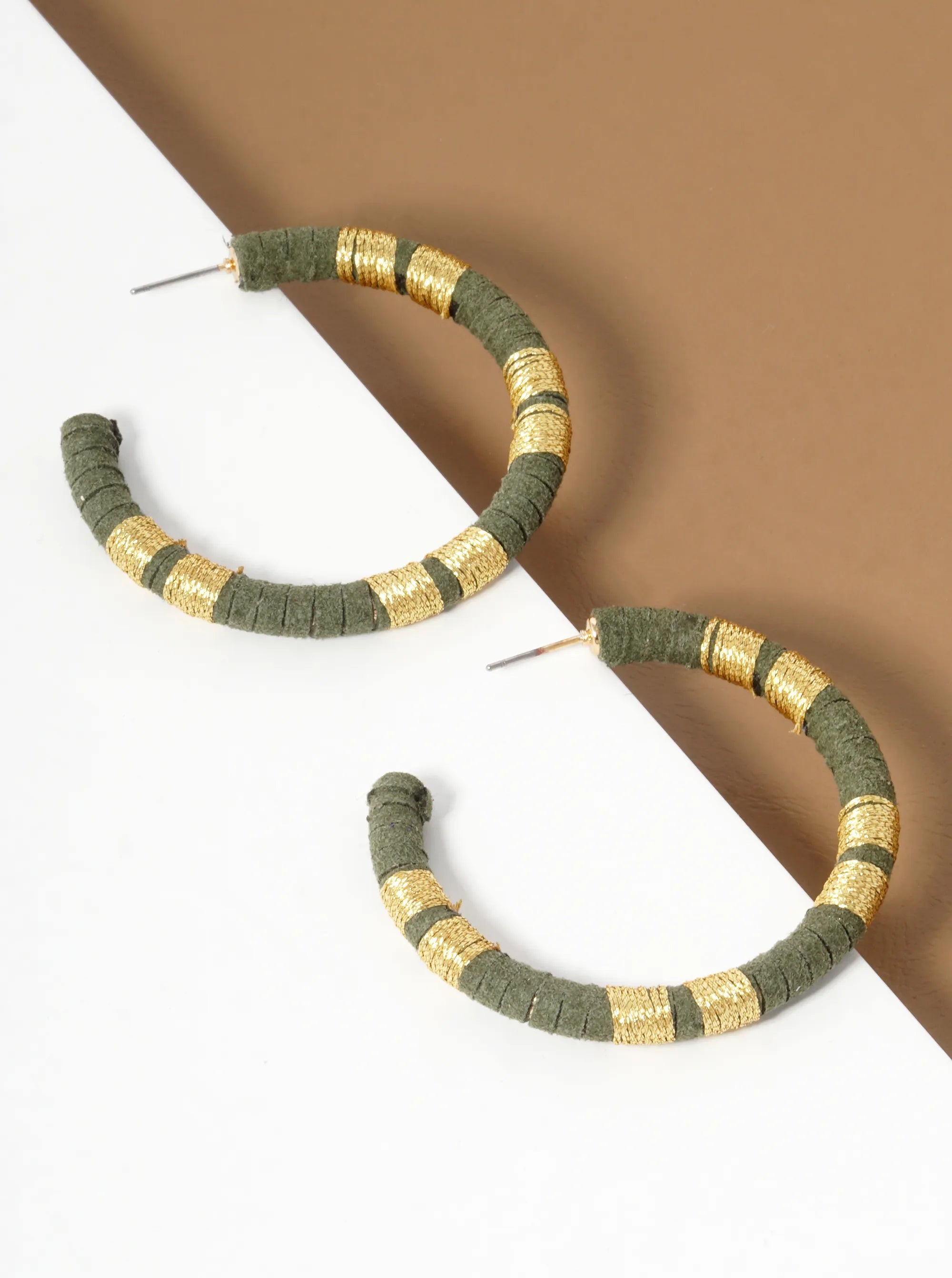 Suede Wrapped Two-Tone 50mm Open Hoop Earrings