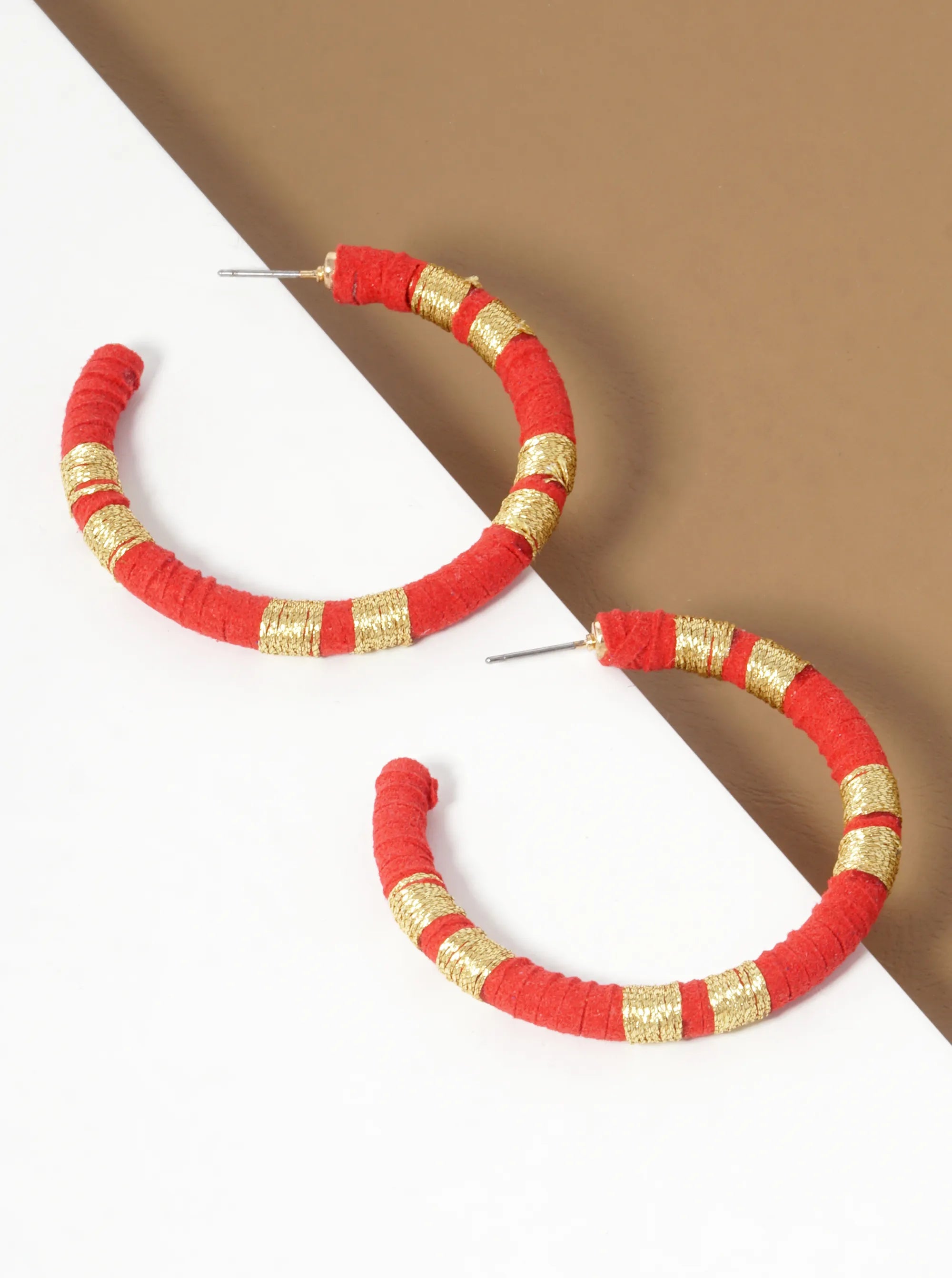 Suede Wrapped Two-Tone 50mm Open Hoop Earrings