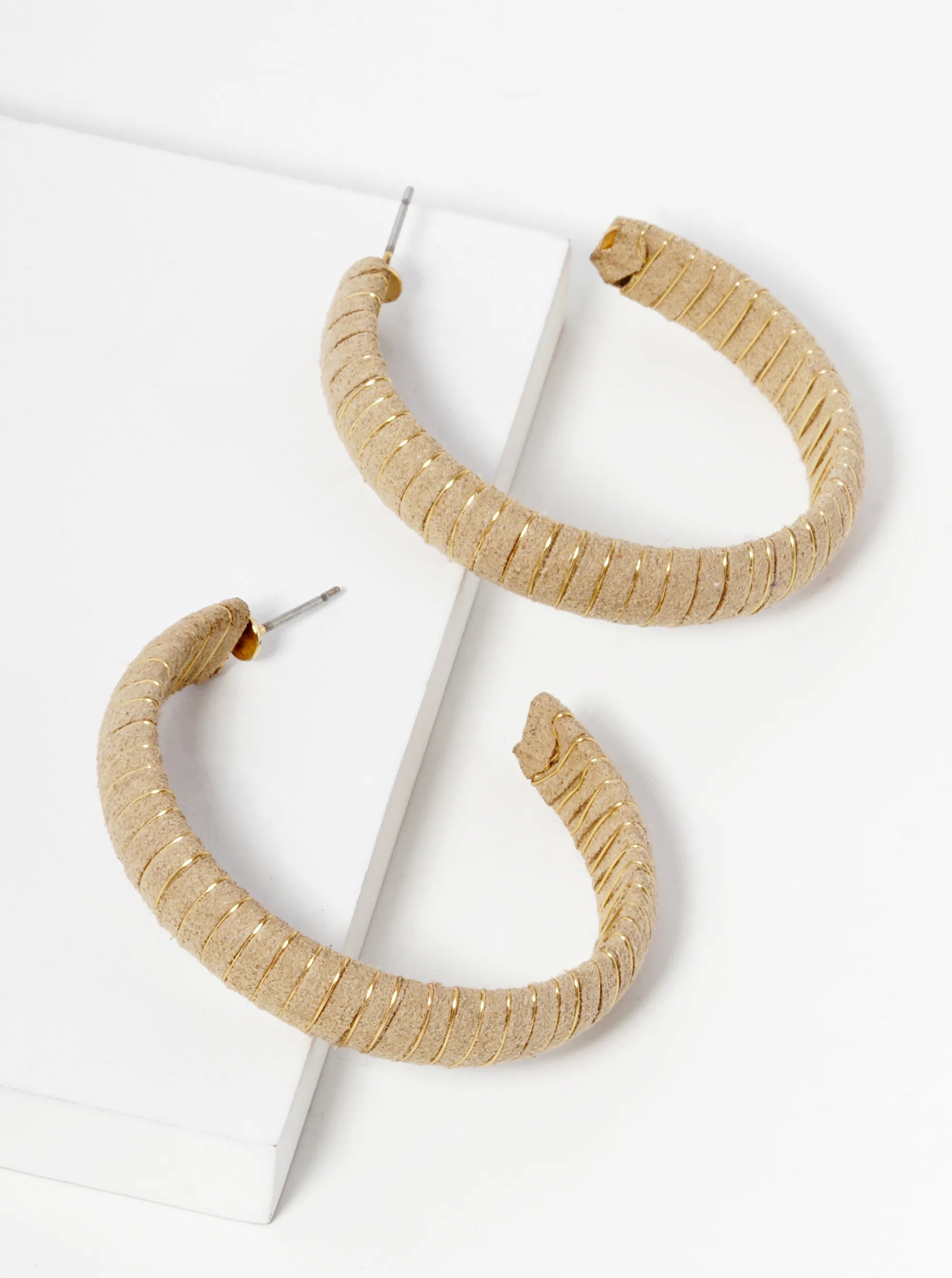 Suede Wrapped Then Wired Muted Colors Hoop Earrings