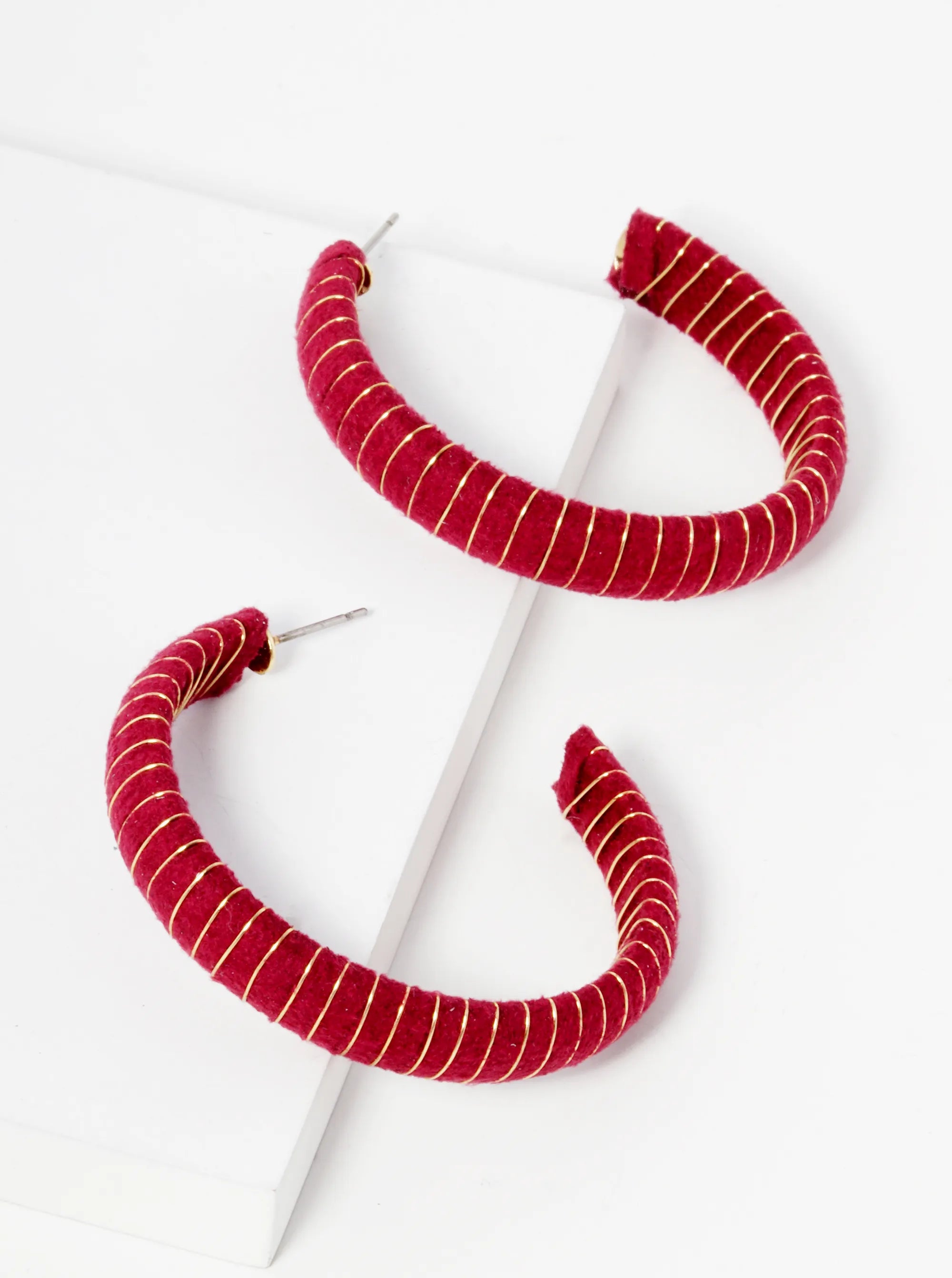 Suede Wrapped Then Wired Muted Colors Hoop Earrings