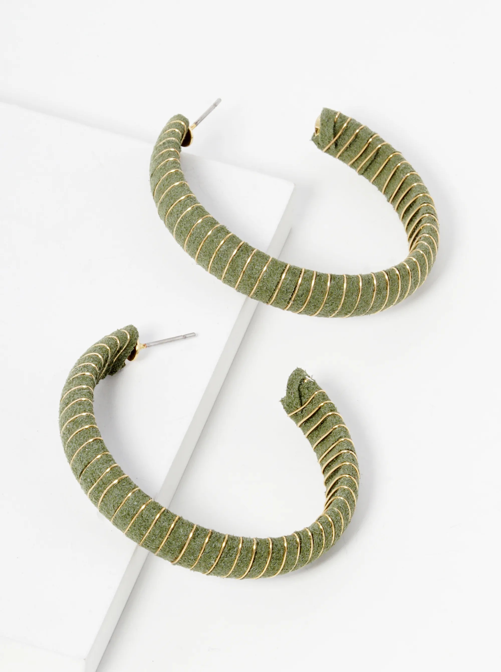 Suede Wrapped Then Wired Muted Colors Hoop Earrings