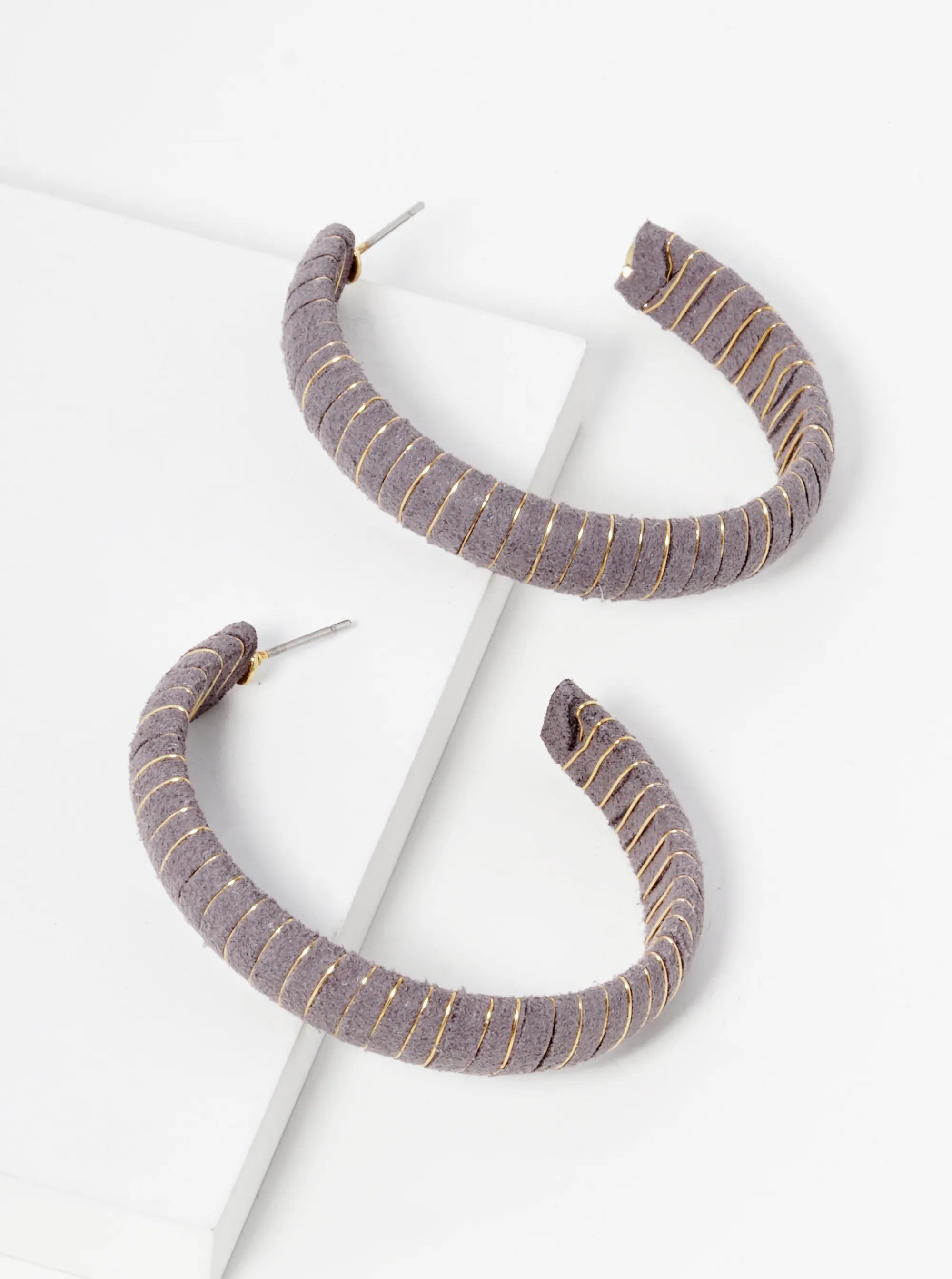 Suede Wrapped Then Wired Muted Colors Hoop Earrings
