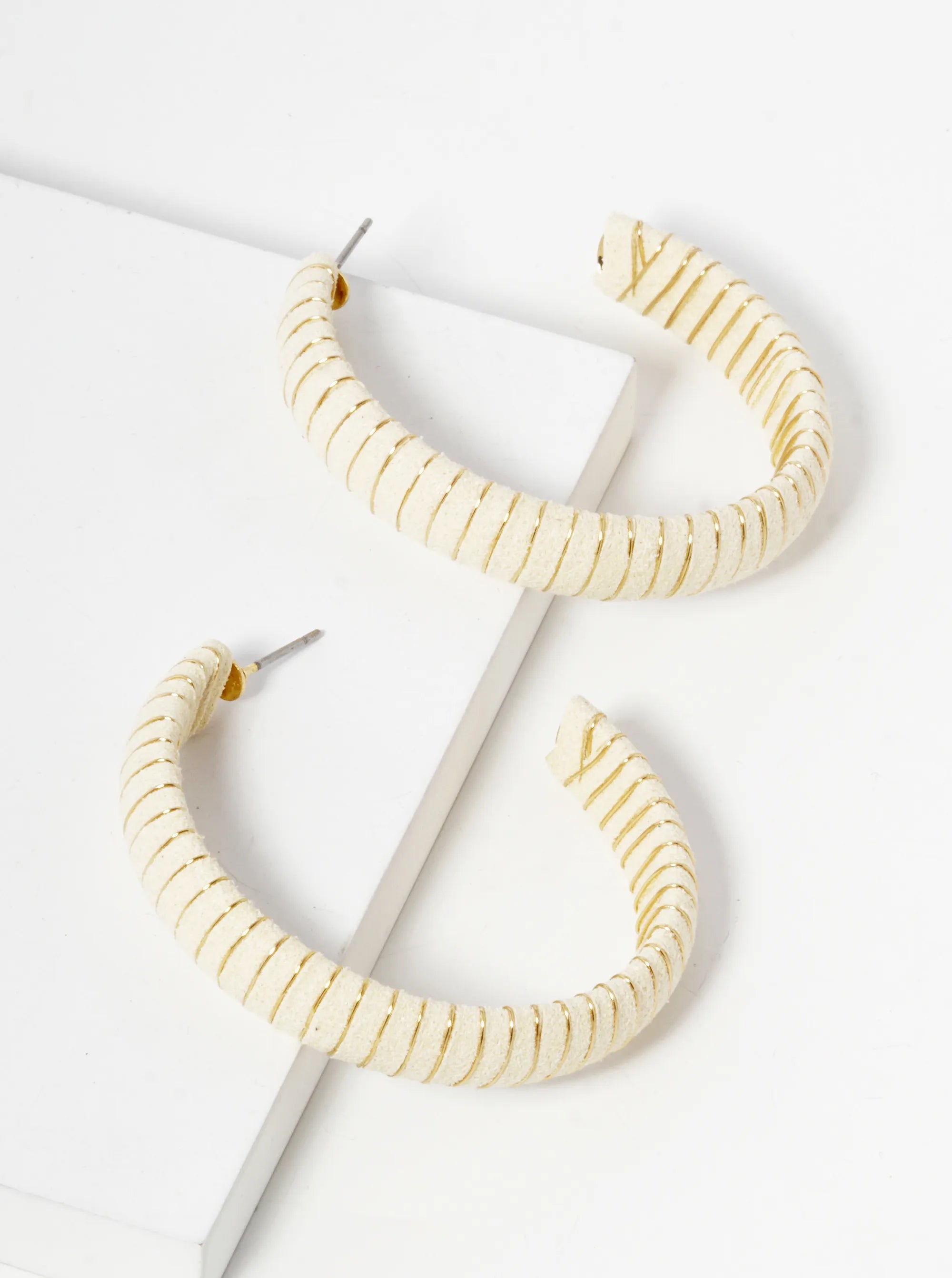 Suede Wrapped Then Wired Muted Colors Hoop Earrings