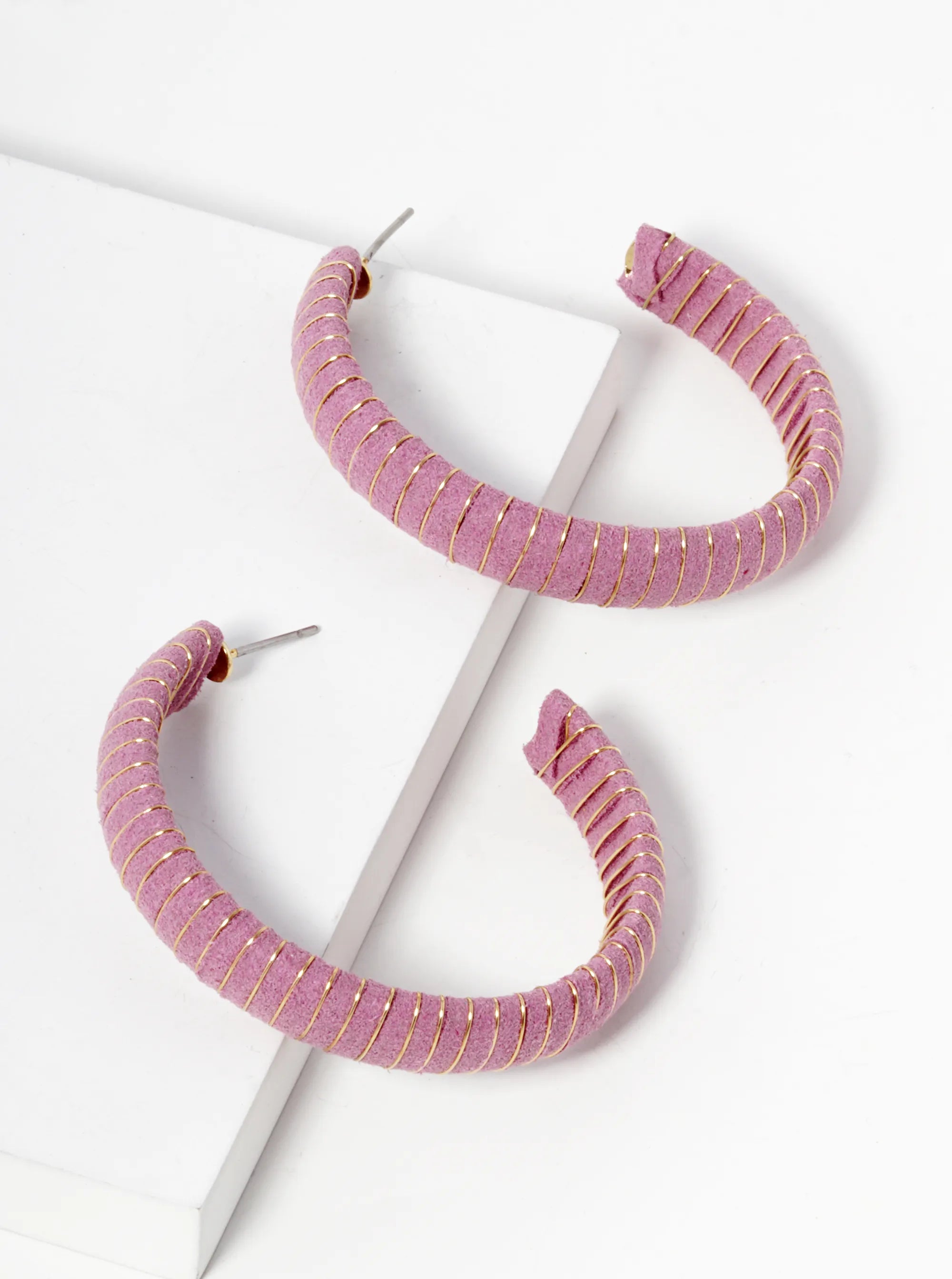 Suede Wrapped Then Wired Muted Colors Hoop Earrings