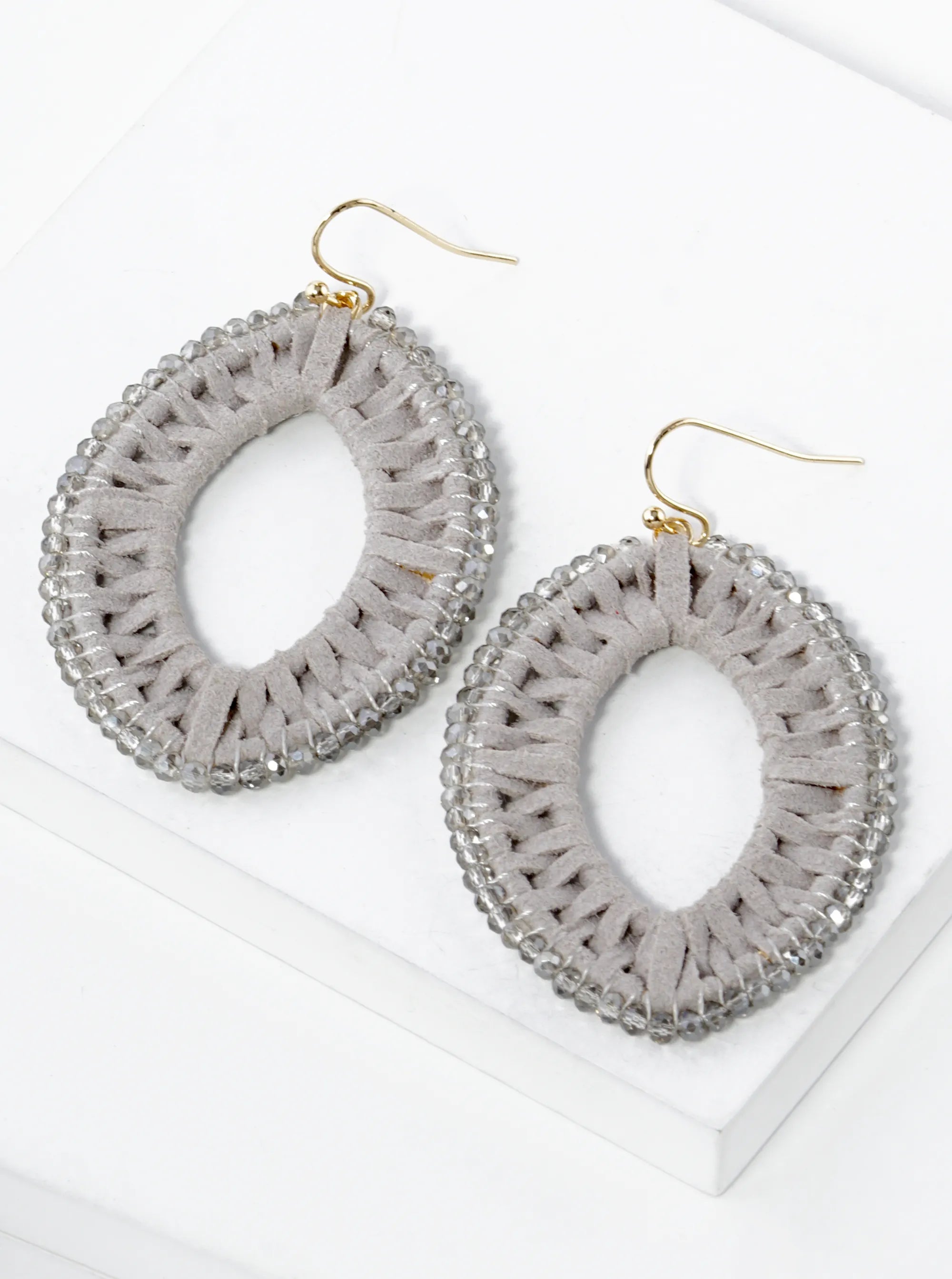 Suede And Beads 2 Inch Marquise Drop Dangle Earrings