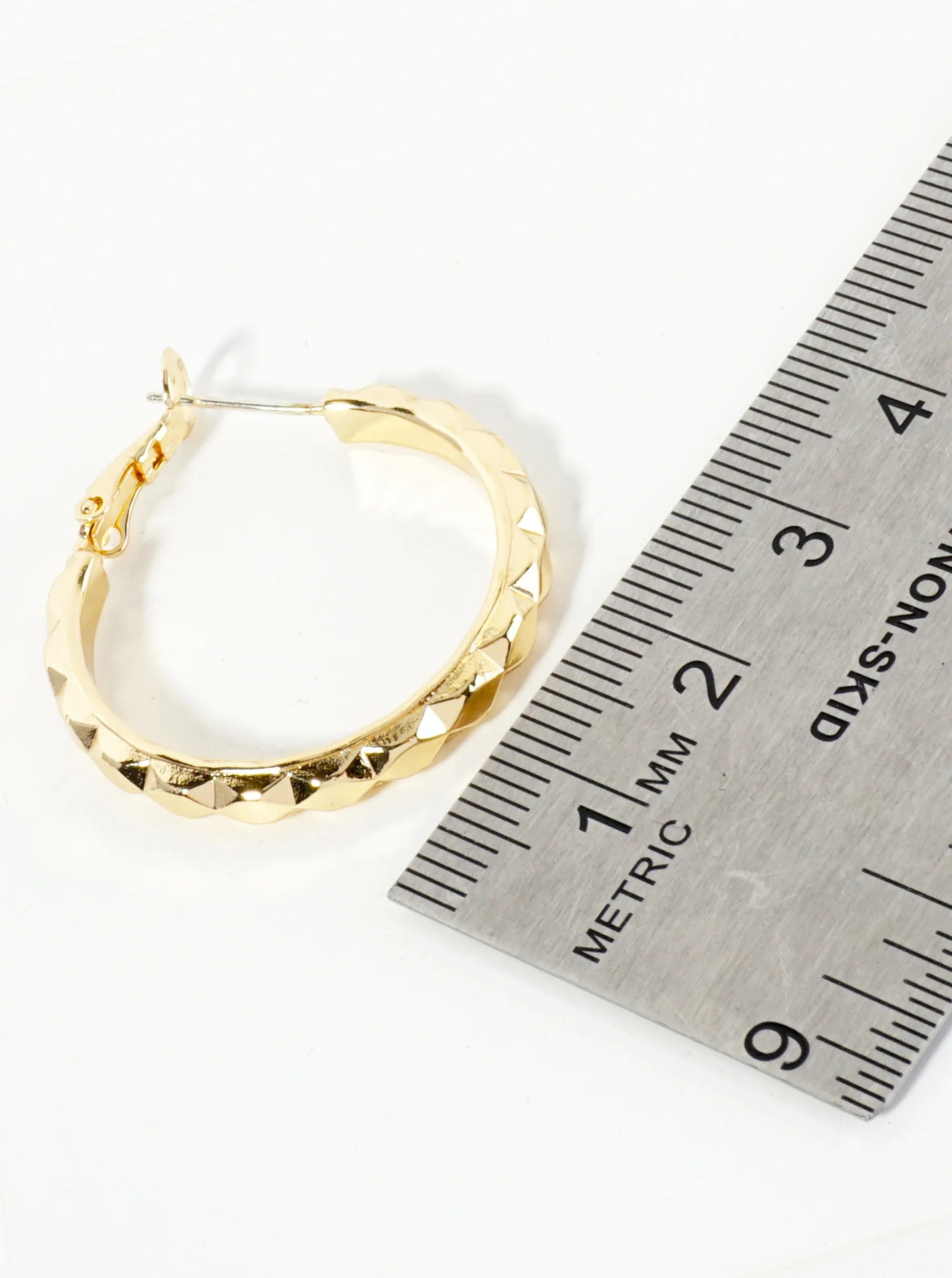 Textured Metal 27mm Latch Back Hoop Earrings