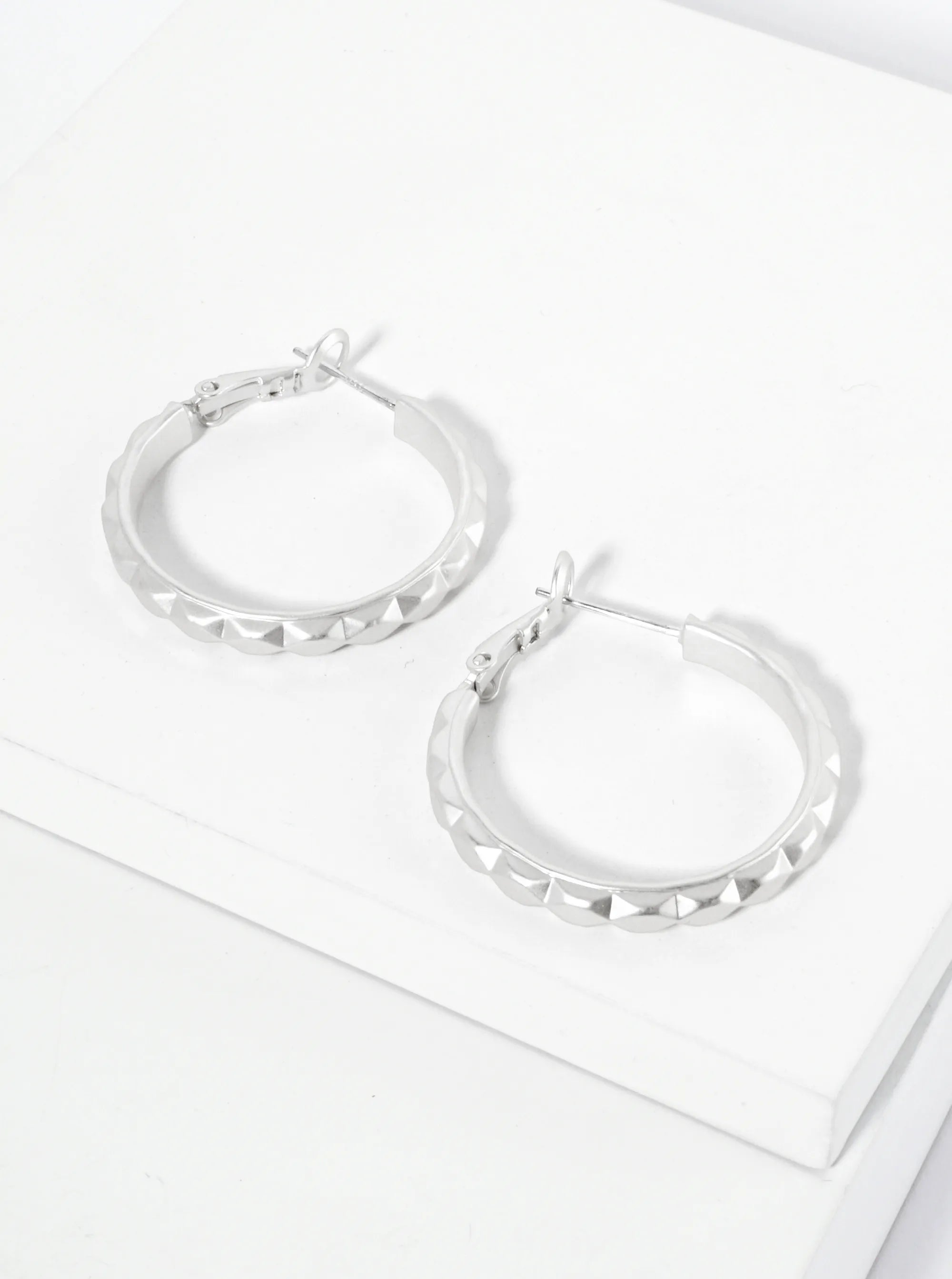 Textured Metal 27mm Latch Back Hoop Earrings