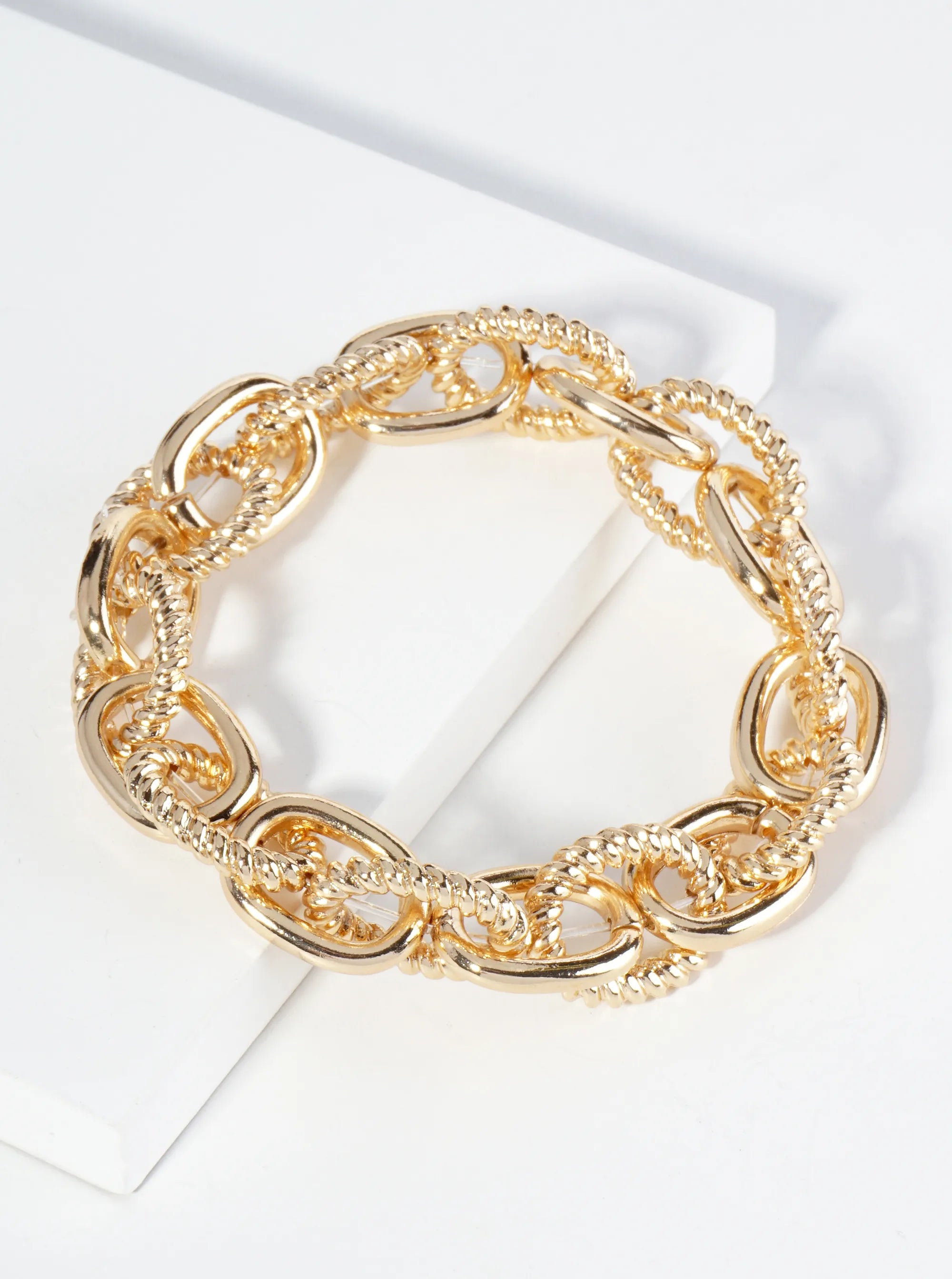 Textured Metal Link Chain Stretch Bracelet