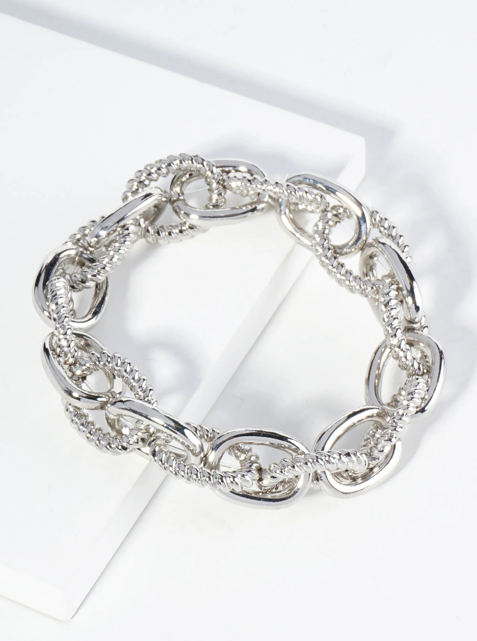Textured Metal Link Chain Stretch Bracelet