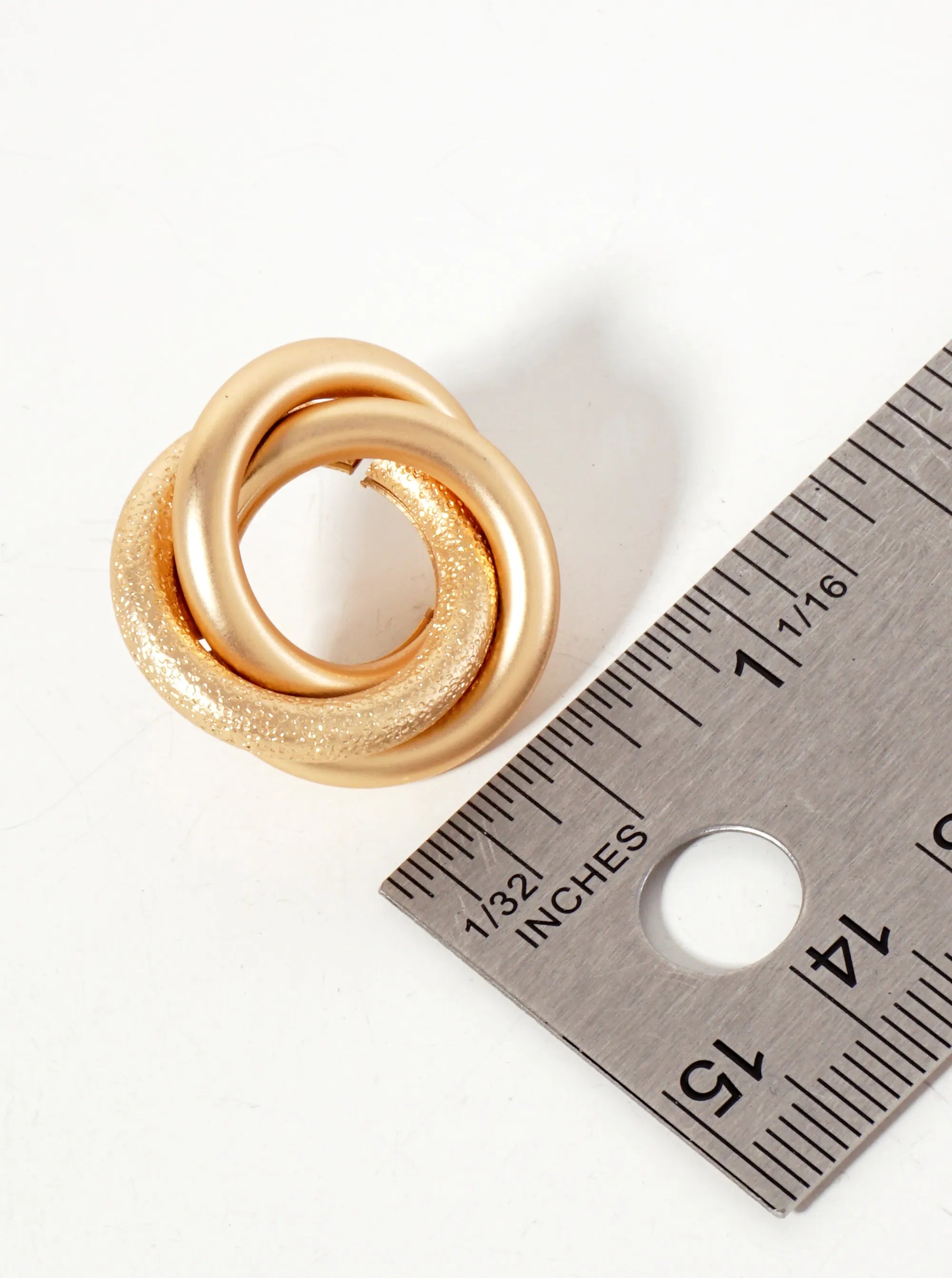 Textured Metal Three Interlocking Circle Post Earrings