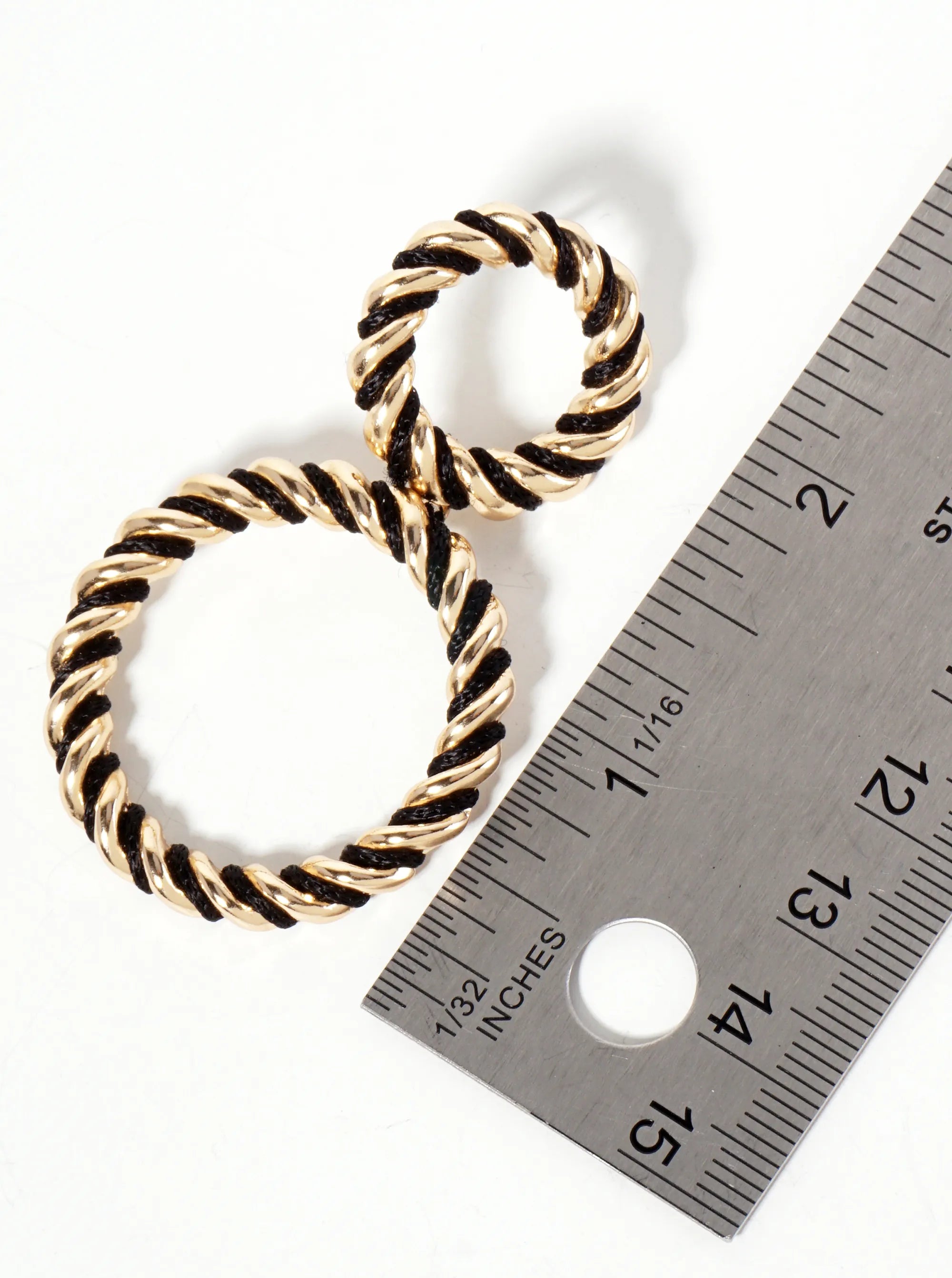 Thread-Wrapped Rope-Texture Double-Circle Drop Statement Earrings
