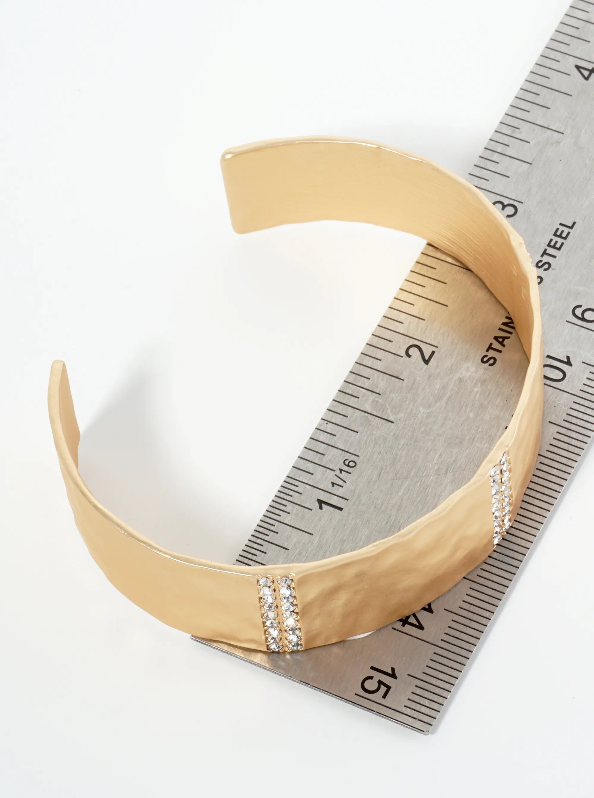 Three Bold Crystal Row Accents Open Cuff Bracelet