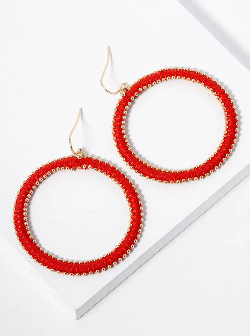 Tiny Metallic Beads Wired Suede Circle Dangle Drop Earrings