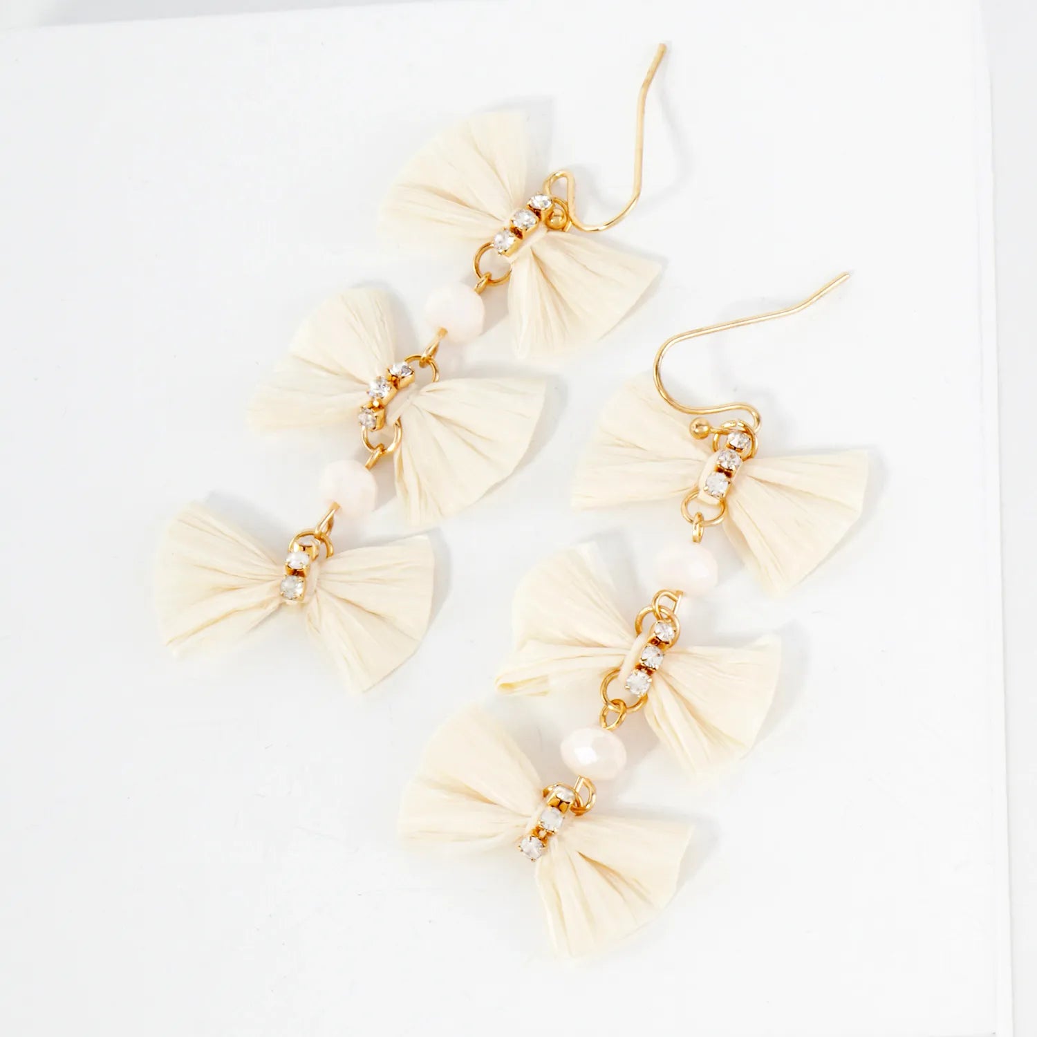 Triple Raffia Bow Statement Dangle Earrings