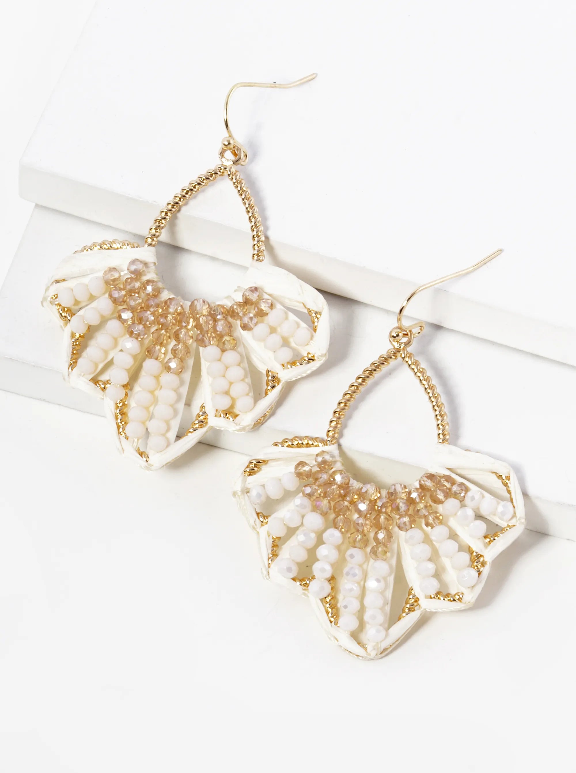 Two-Tone Glass Beaded Raffia Wrapped Dangle Earrings
