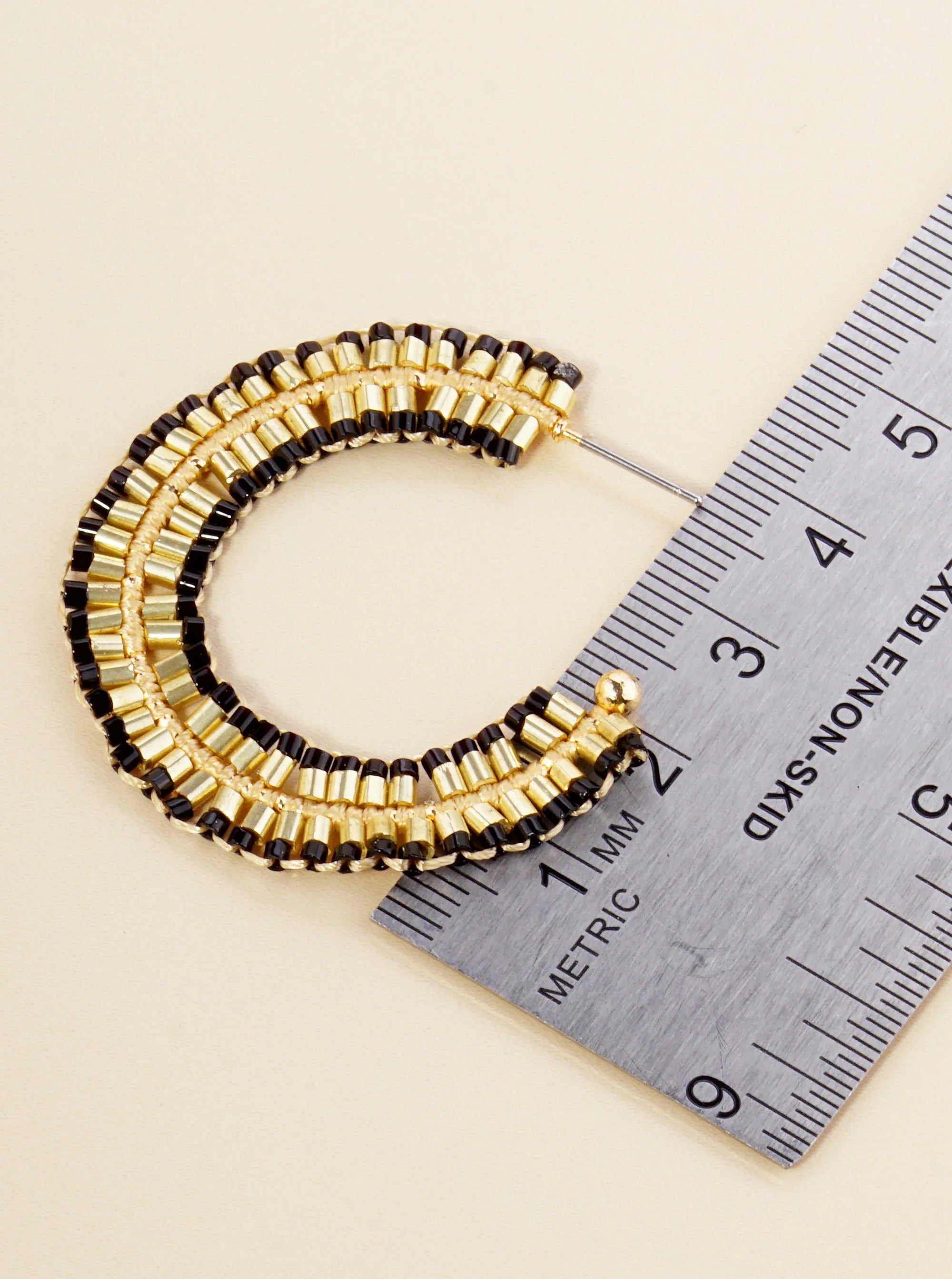 Two-Tone Seed Beaded 40mm Open Hoop Earrings