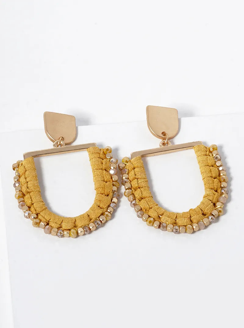U Shaped Suede Wrapped Beads Dangle Drop Post Earrings