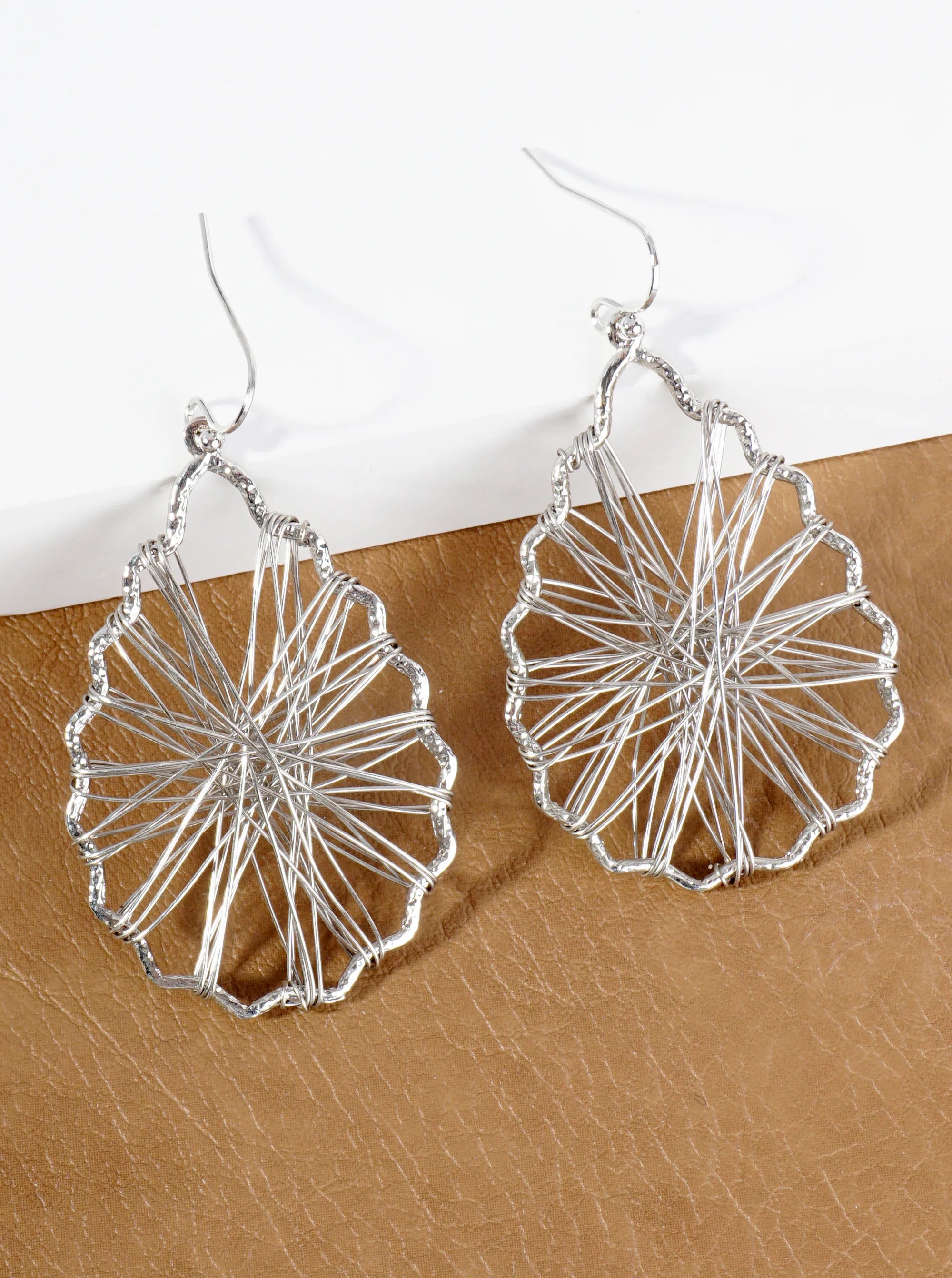 Wrapped With Wire Textured Metal Teardrop Dangle Earrings